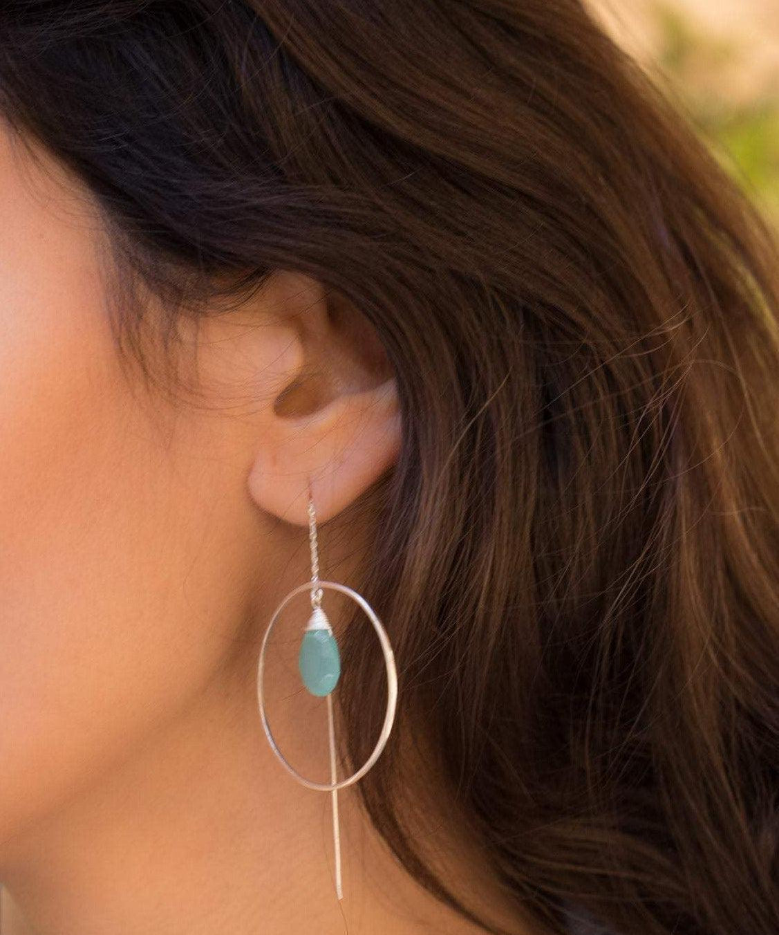 Aqua Chalcedony Threader Earrings ~ Silver Plated Earrings ~ ME106 - Maresia Jewelry