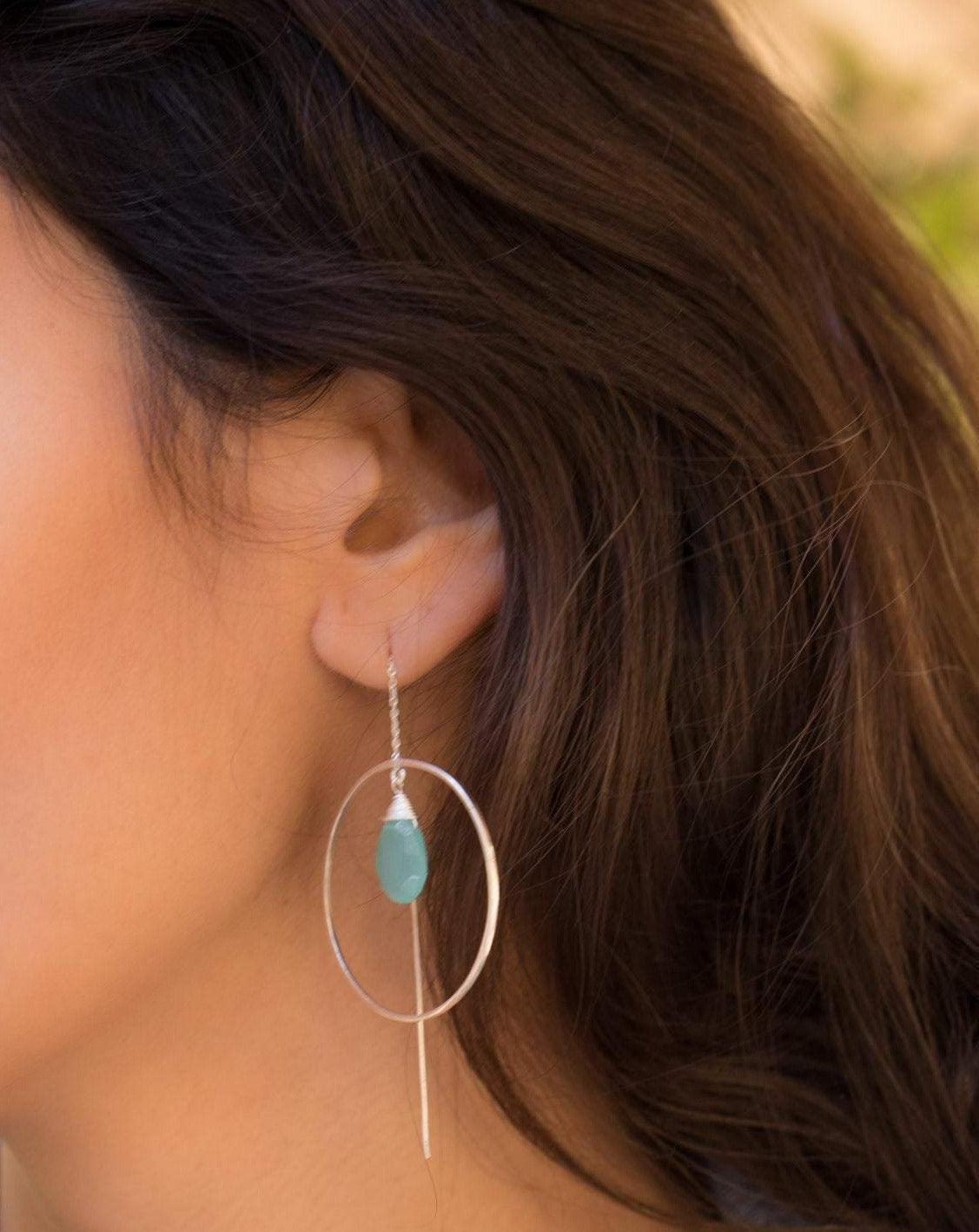 Aqua Chalcedony Threader Earrings ~ Silver Plated Earrings ~ ME106 - Maresia Jewelry