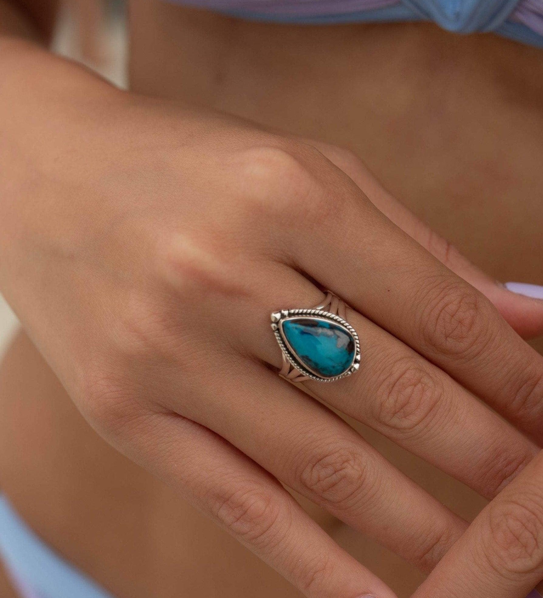 Azurite Tear Drop Ring ~ Gemstone ~ Natural ~ Sterling Silver 925~ Jewelry ~ Handmade ~ MR261