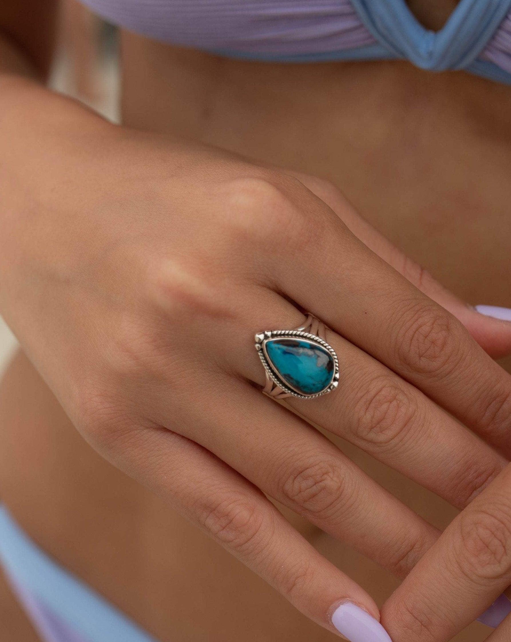 Azurite Tear Drop Ring ~ Gemstone ~ Natural ~ Sterling Silver 925~ Jewelry ~ Handmade ~ MR261