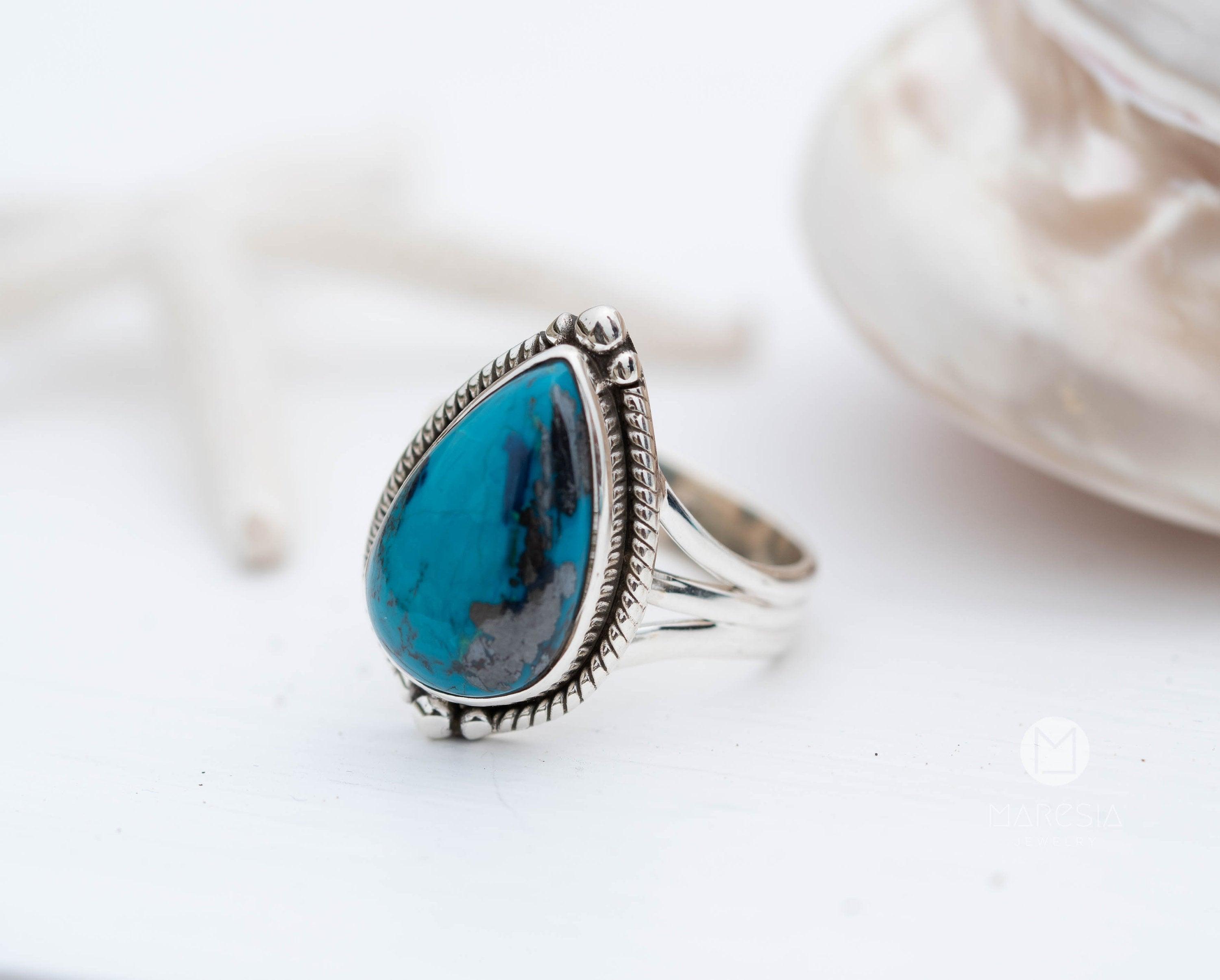 Azurite Tear Drop Ring ~ Gemstone ~ Natural ~ Sterling Silver 925~ Jewelry ~ Handmade ~ MR261