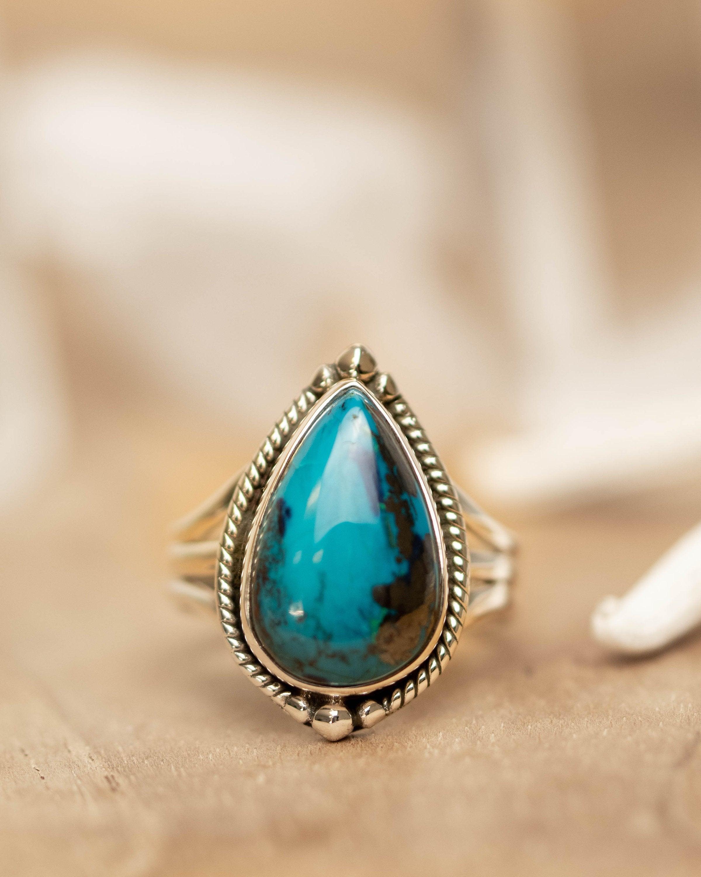 Azurite Tear Drop Ring ~ Gemstone ~ Natural ~ Sterling Silver 925~ Jewelry ~ Handmade ~ MR261