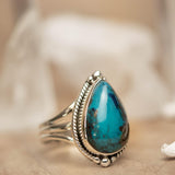 Azurite Tear Drop Ring ~ Gemstone ~ Natural ~ Sterling Silver 925~ Jewelry ~ Handmade ~ MR261