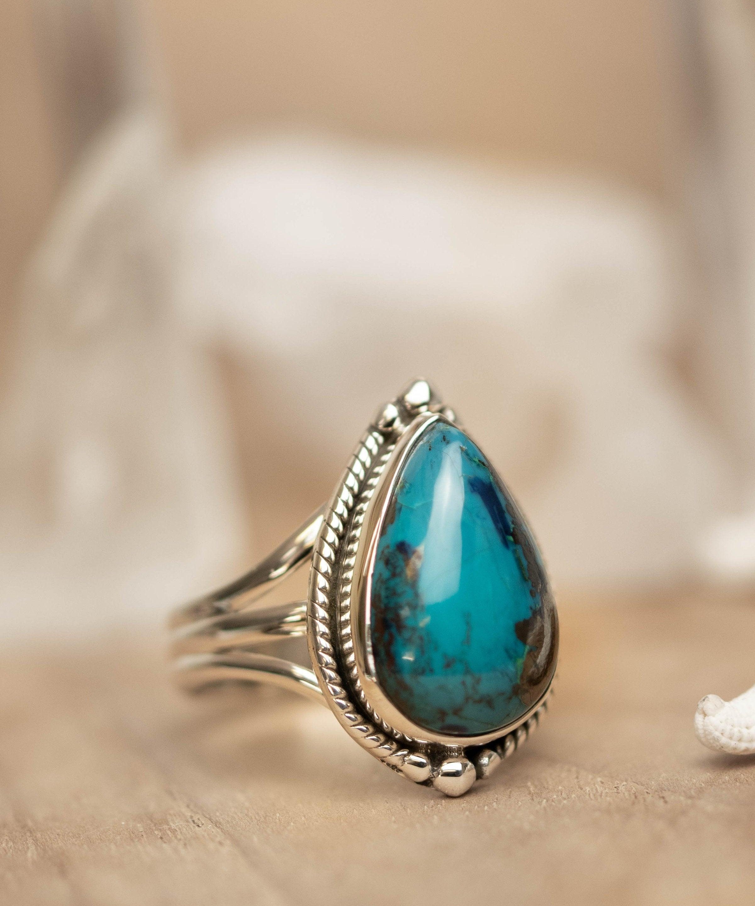 Azurite Tear Drop Ring ~ Gemstone ~ Natural ~ Sterling Silver 925~ Jewelry ~ Handmade ~ MR261