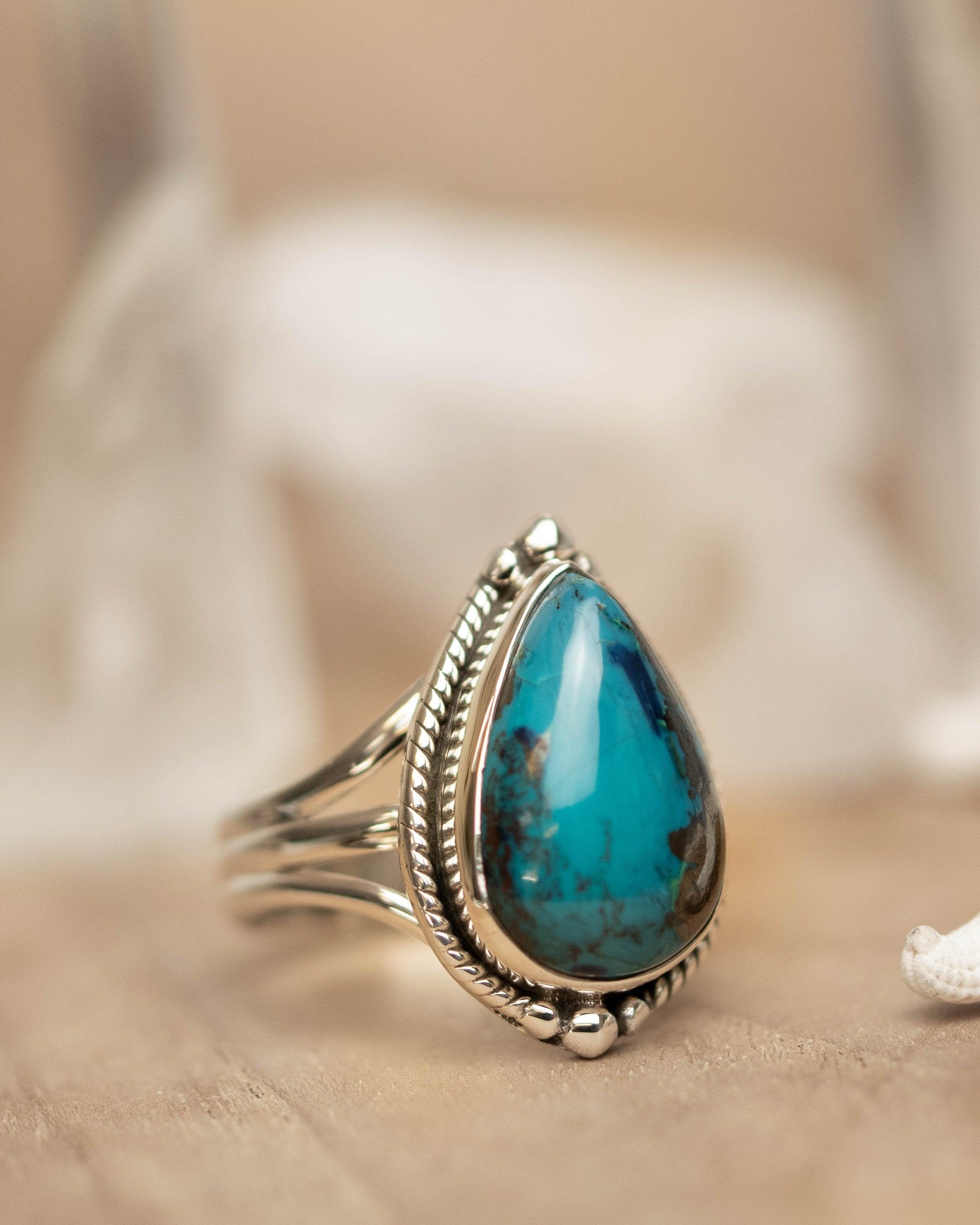 Azurite Tear Drop Ring ~ Gemstone ~ Natural ~ Sterling Silver 925~ Jewelry ~ Handmade ~ MR261
