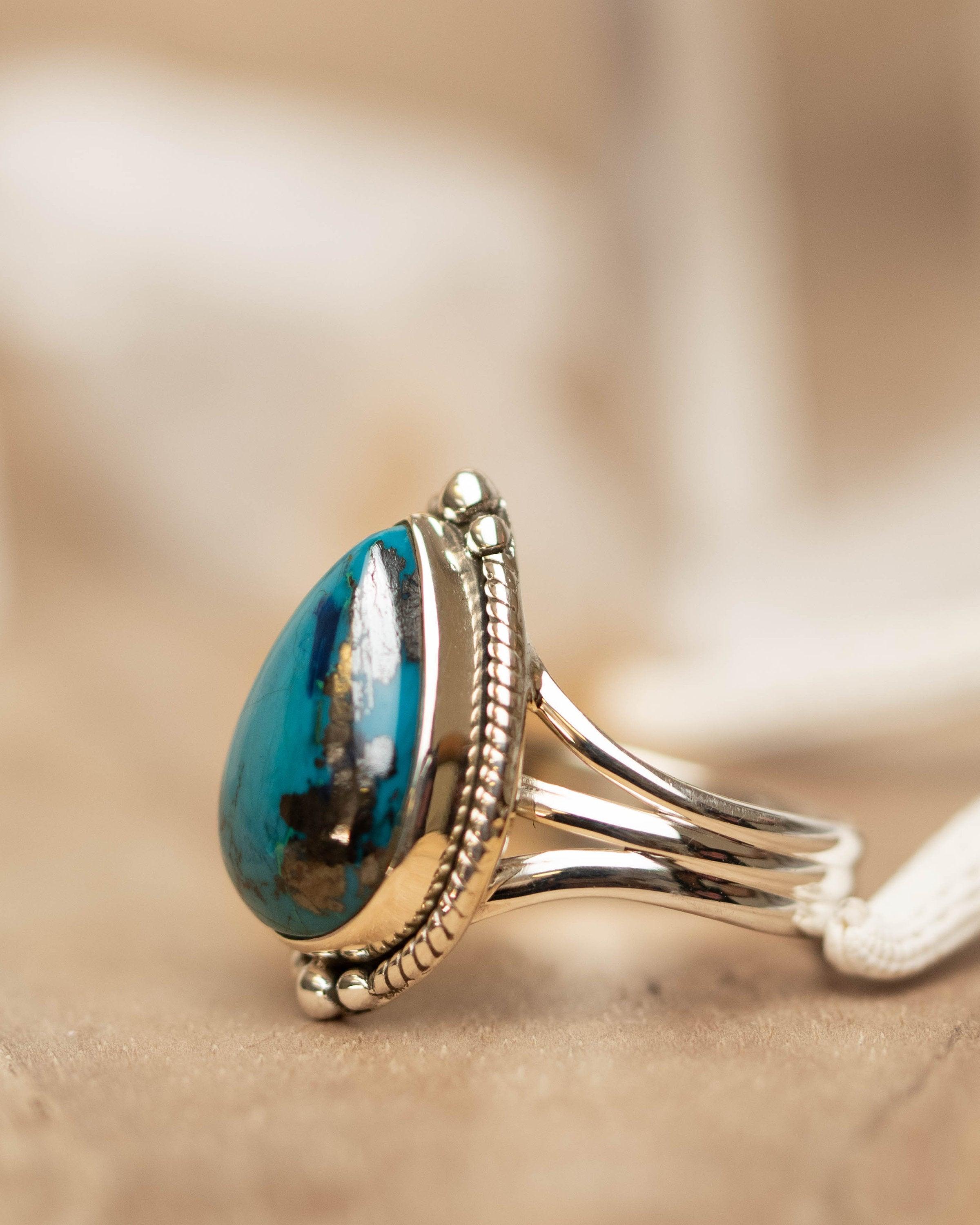Azurite Tear Drop Ring ~ Gemstone ~ Natural ~ Sterling Silver 925~ Jewelry ~ Handmade ~ MR261
