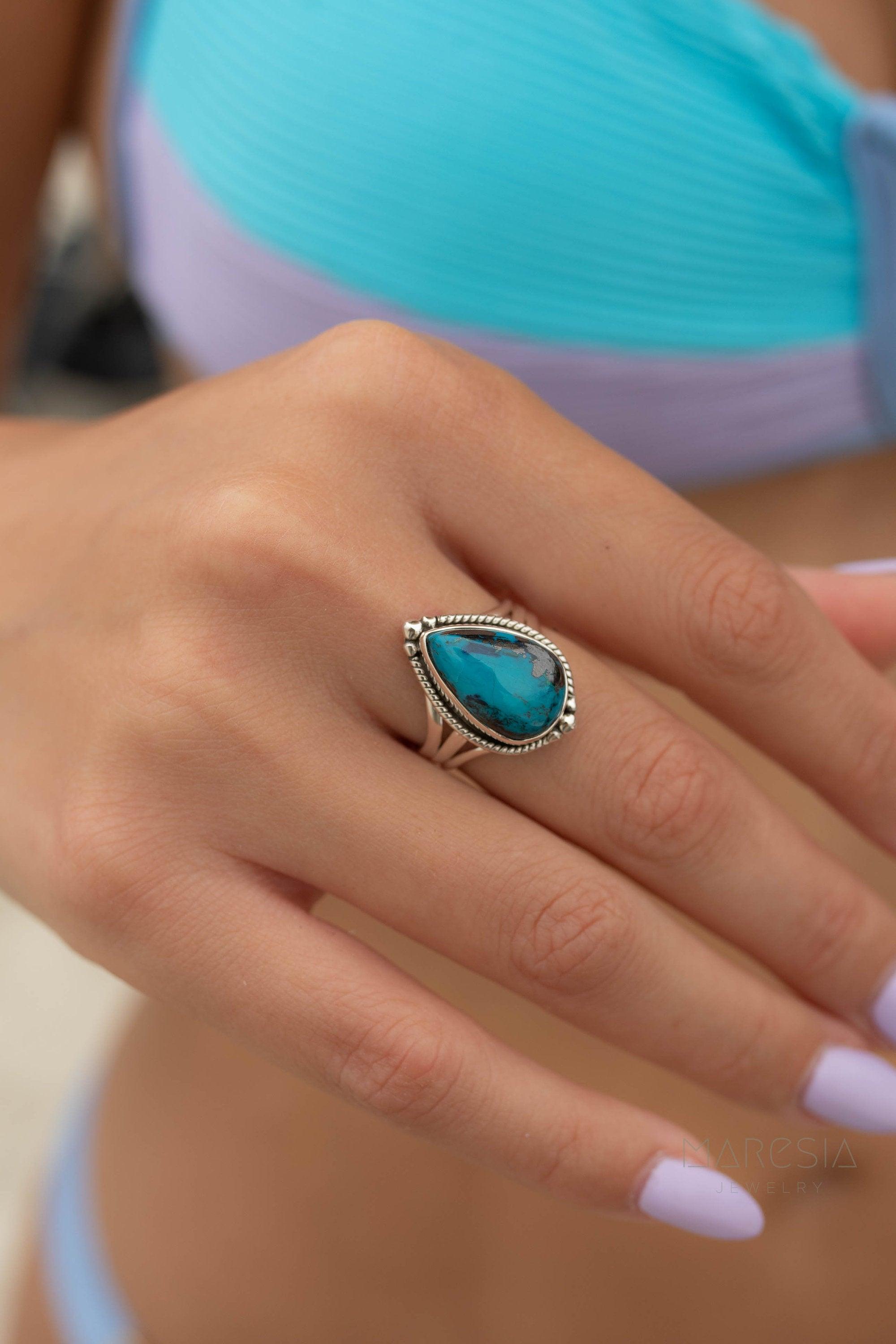 Azurite Tear Drop Ring ~ Gemstone ~ Natural ~ Sterling Silver 925~ Jewelry ~ Handmade ~ MR261