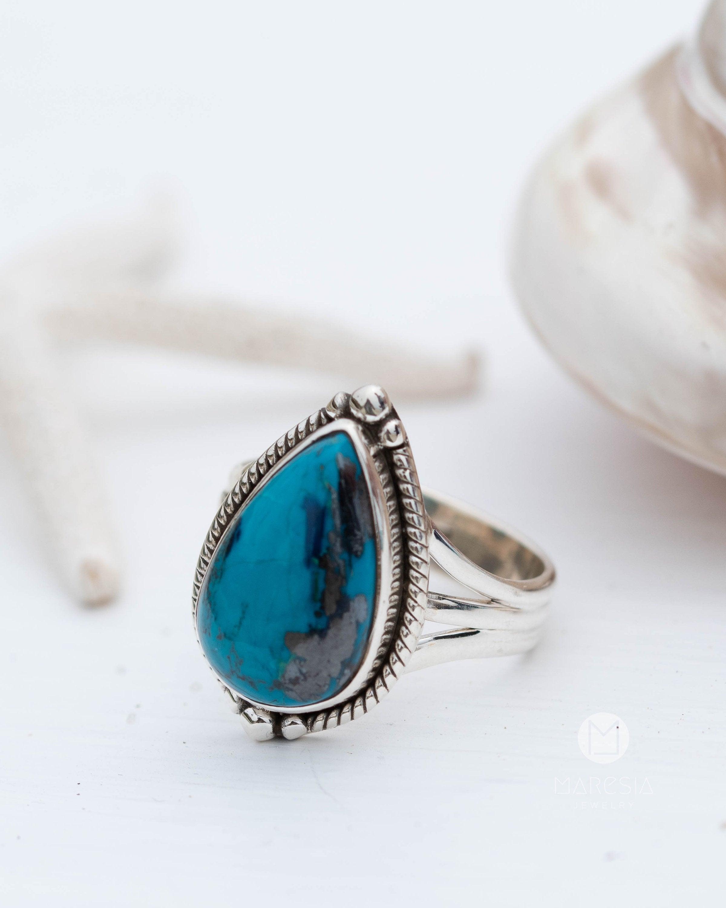 Azurite Tear Drop Ring ~ Gemstone ~ Natural ~ Sterling Silver 925~ Jewelry ~ Handmade ~ MR261