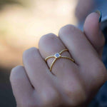 Moonstone X Ring ~ Gemstone ~ Natural ~ 18k Gold Plated ~ Jewelry ~ Handmade ~ Boho ~ June  Birthstone MR