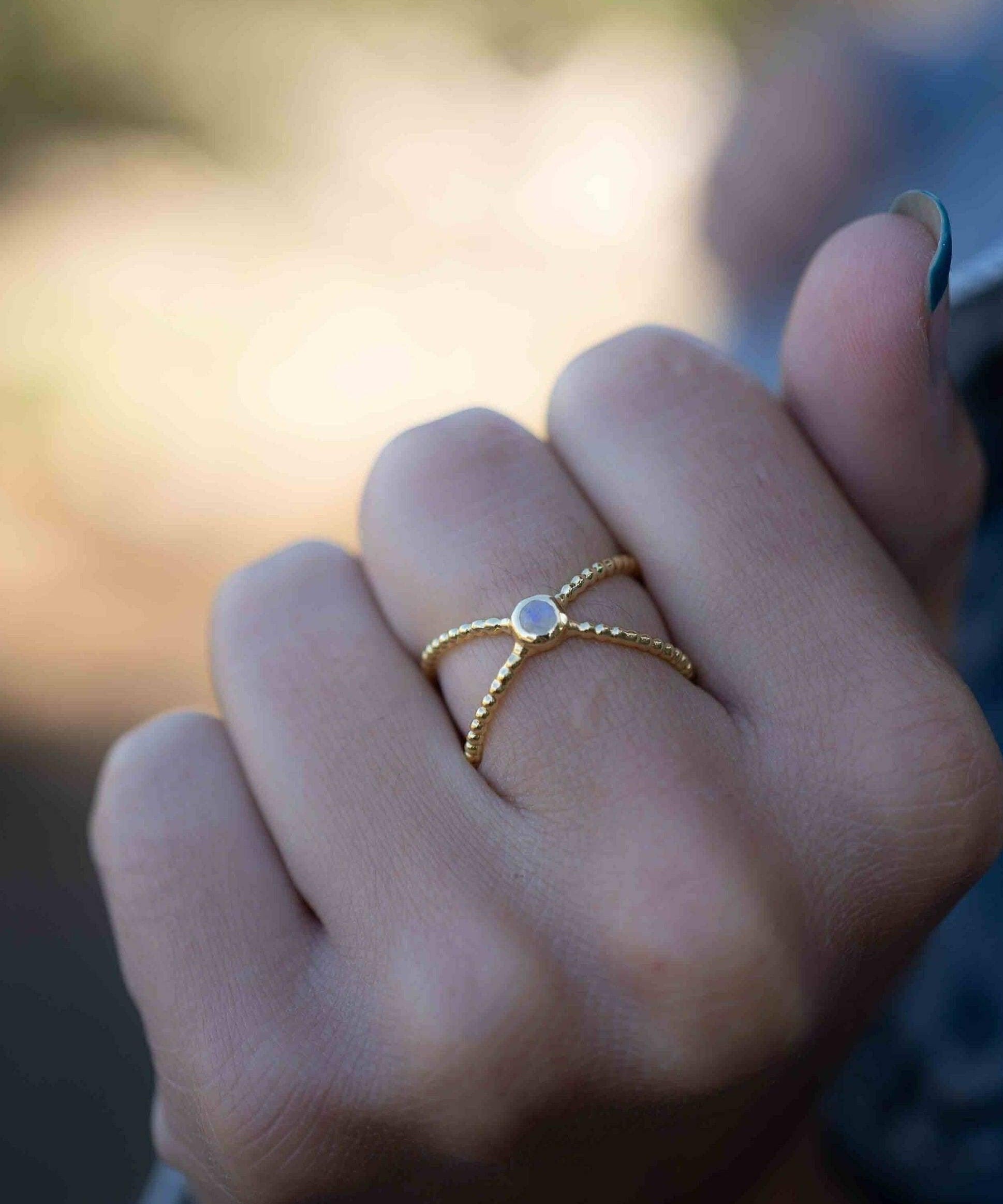 Moonstone X Ring ~ Gemstone ~ Natural ~ 18k Gold Plated ~ Jewelry ~ Handmade ~ Boho ~ June  Birthstone MR