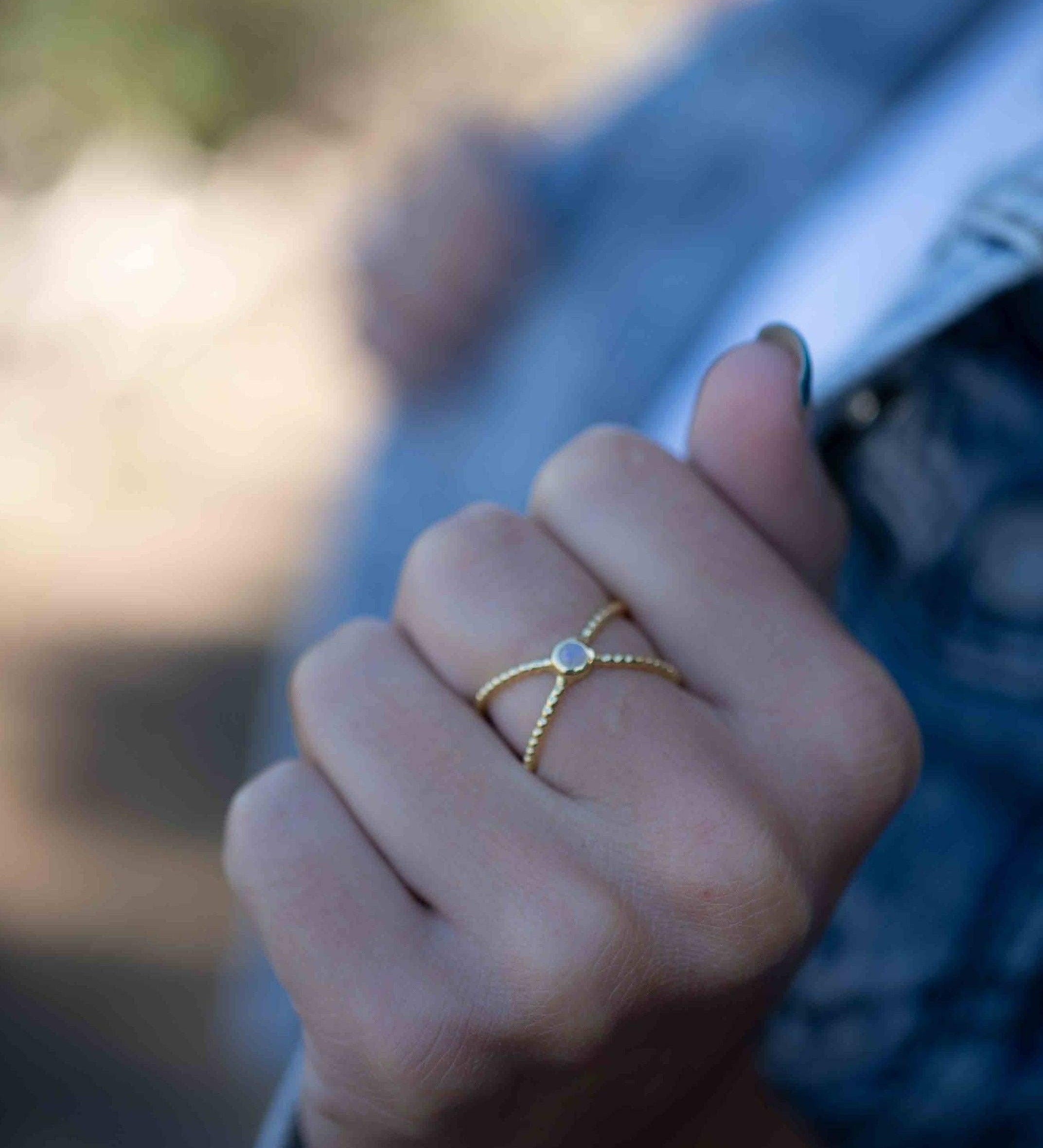 Moonstone X Ring ~ Gemstone ~ Natural ~ 18k Gold Plated ~ Jewelry ~ Handmade ~ Boho ~ June  Birthstone MR