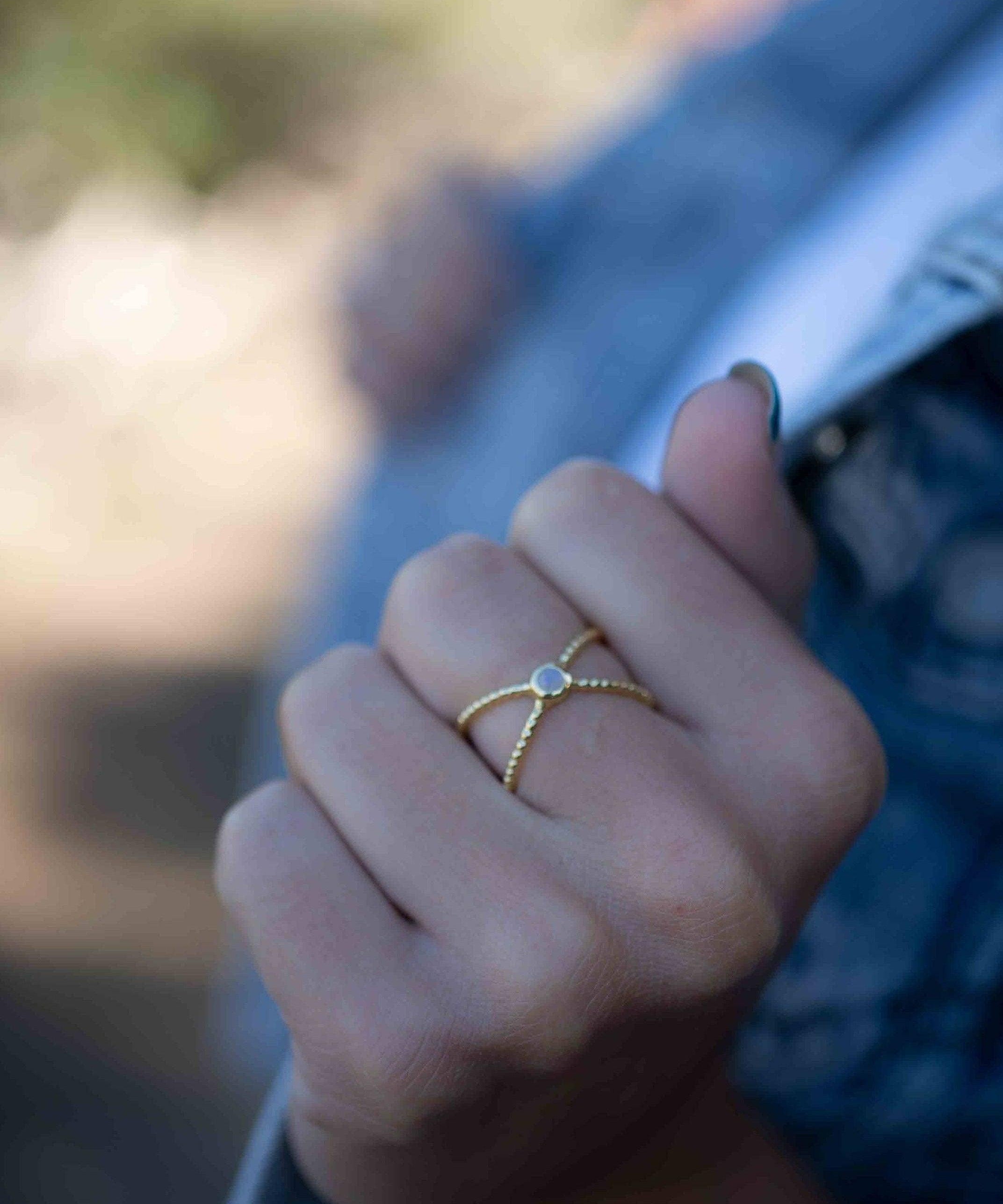 Moonstone X Ring ~ Gemstone ~ Natural ~ 18k Gold Plated ~ Jewelry ~ Handmade ~ Boho ~ June  Birthstone MR