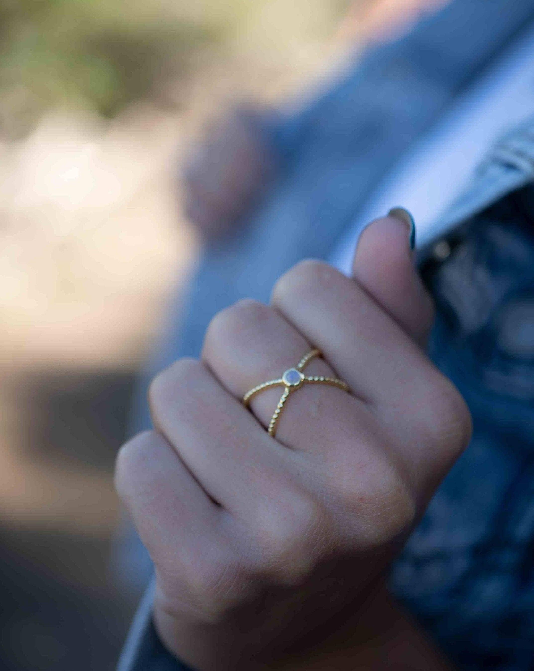 Moonstone X Ring ~ Gemstone ~ Natural ~ 18k Gold Plated ~ Jewelry ~ Handmade ~ Boho ~ June  Birthstone MR