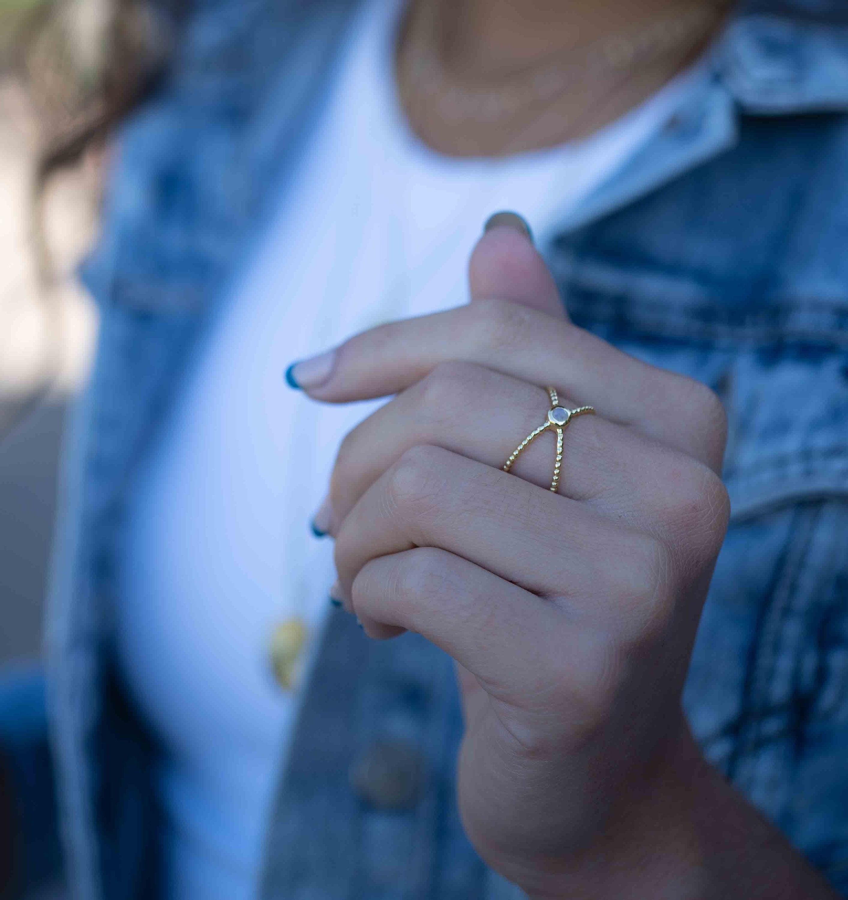 Moonstone X Ring ~ Gemstone ~ Natural ~ 18k Gold Plated ~ Jewelry ~ Handmade ~ Boho ~ June  Birthstone MR