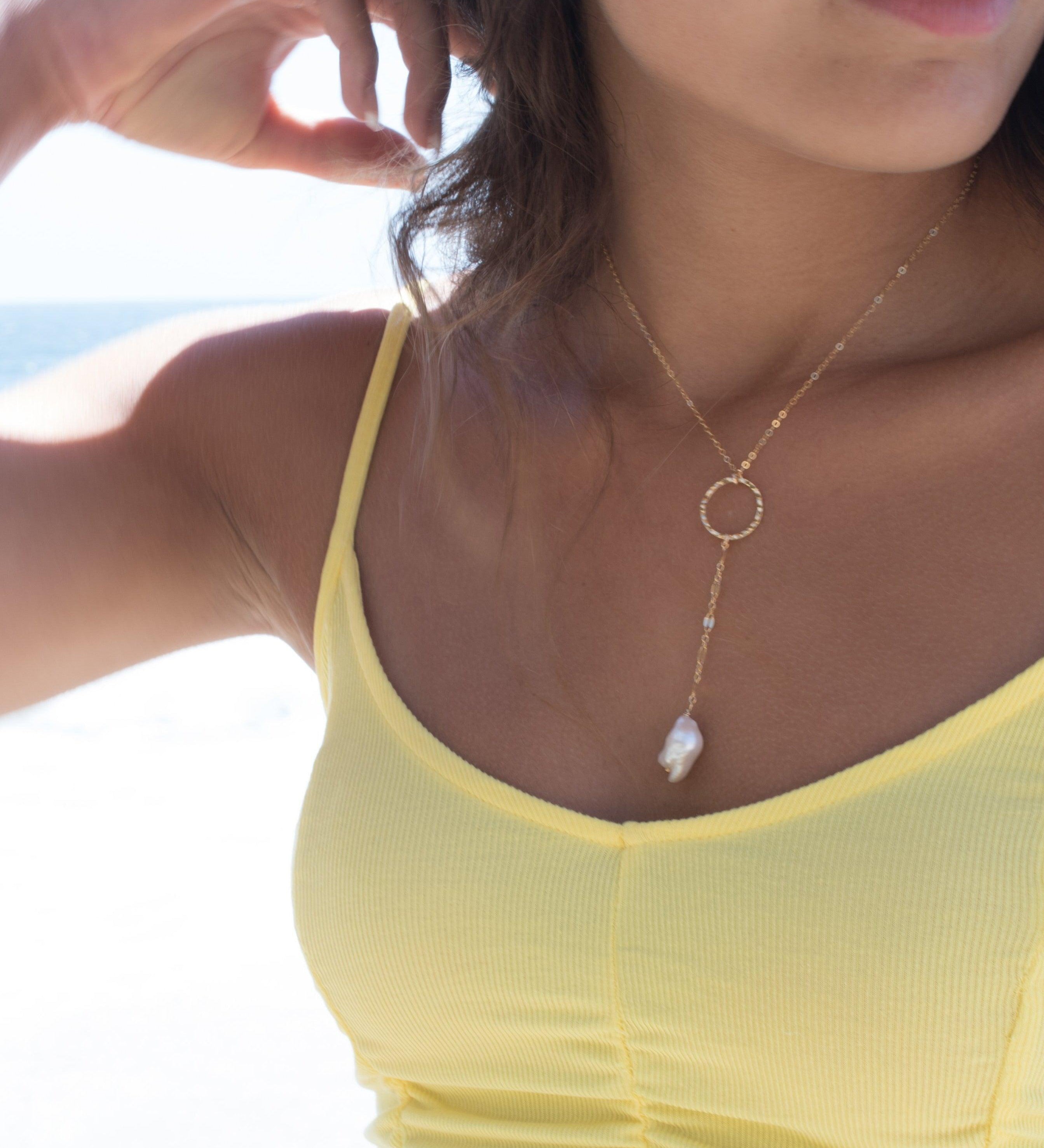 Baroque Pearl Y Necklace ~Gold Filled - Maresia Jewelry