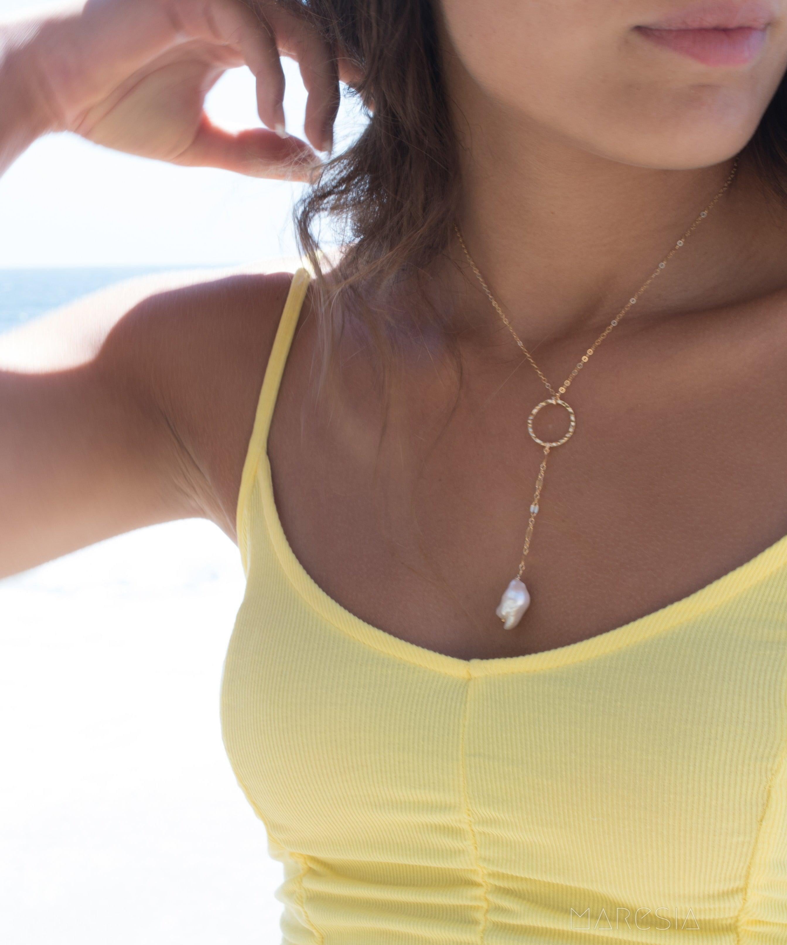 Baroque Pearl Y Necklace ~Gold Filled - Maresia Jewelry