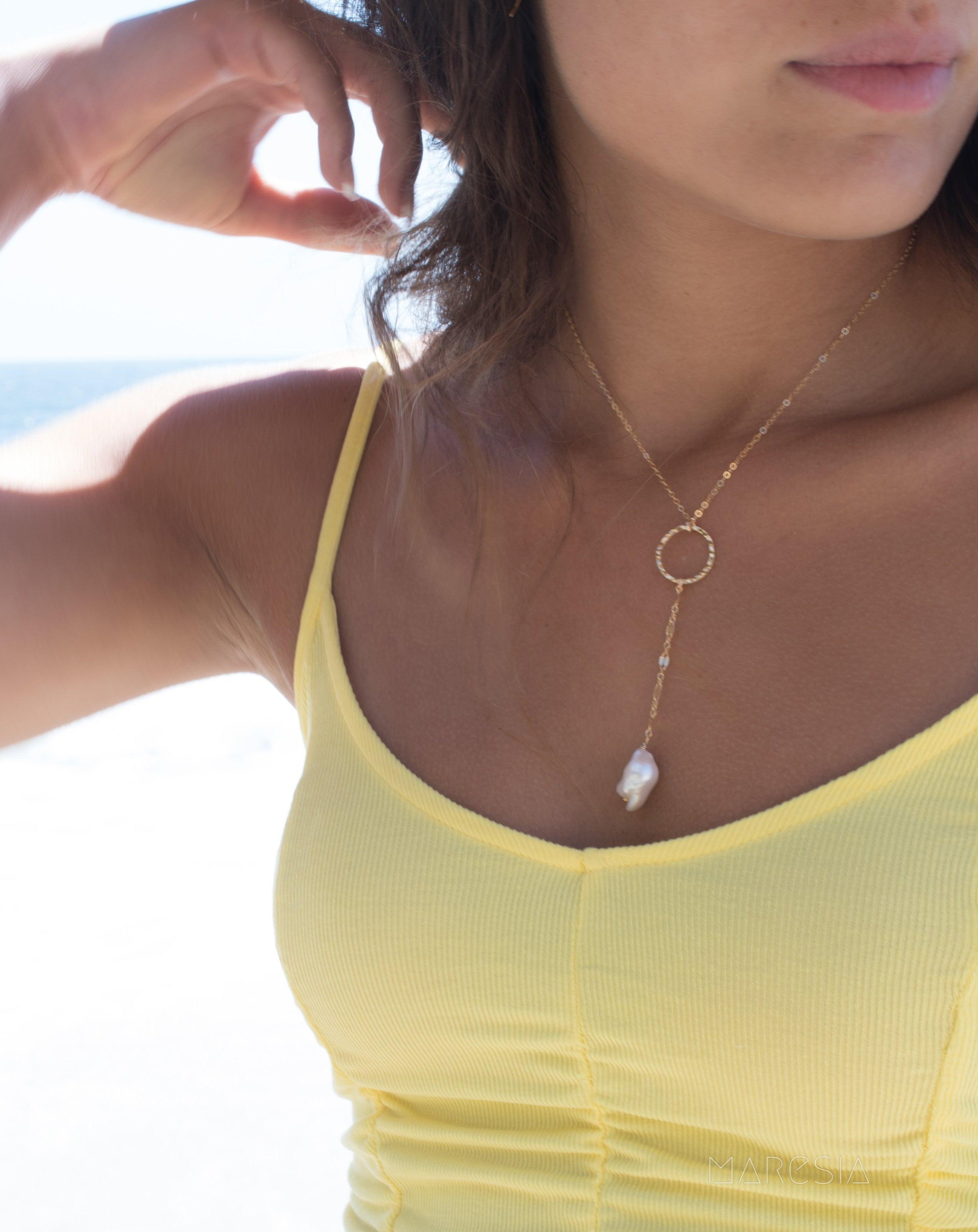 Baroque Pearl Y Necklace ~Gold Filled - Maresia Jewelry
