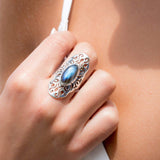 Beatriz Rainbow Labradorite Ring ~ Sterling Silver 925~ MR098 - Maresia Jewelry