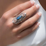 Beatriz Rainbow Labradorite Ring ~ Sterling Silver 925~ MR098 - Maresia Jewelry