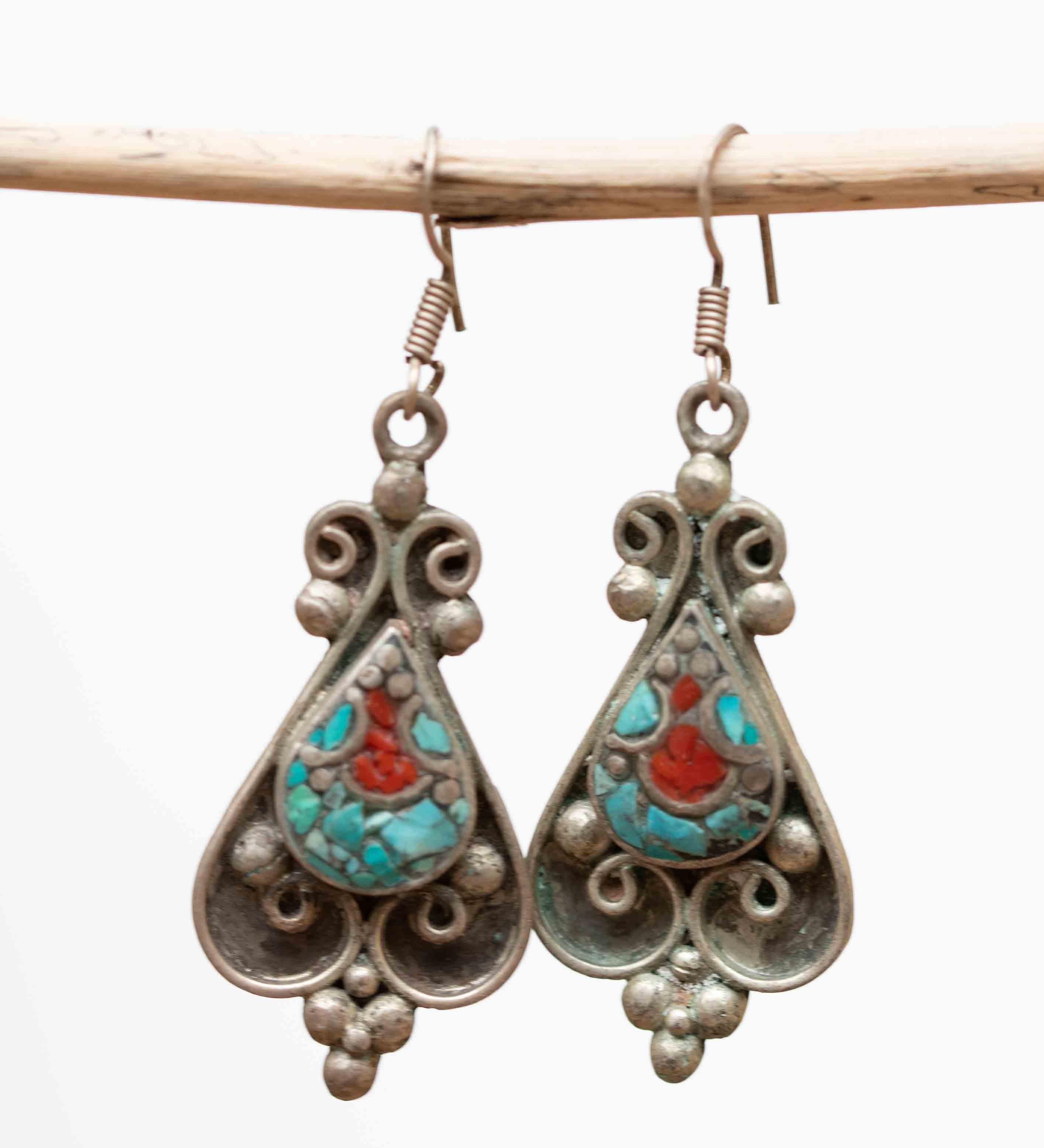 Beatriz Turquoise Tibetan Earrings ~ German Silver ~ SME040 - Maresia Jewelry