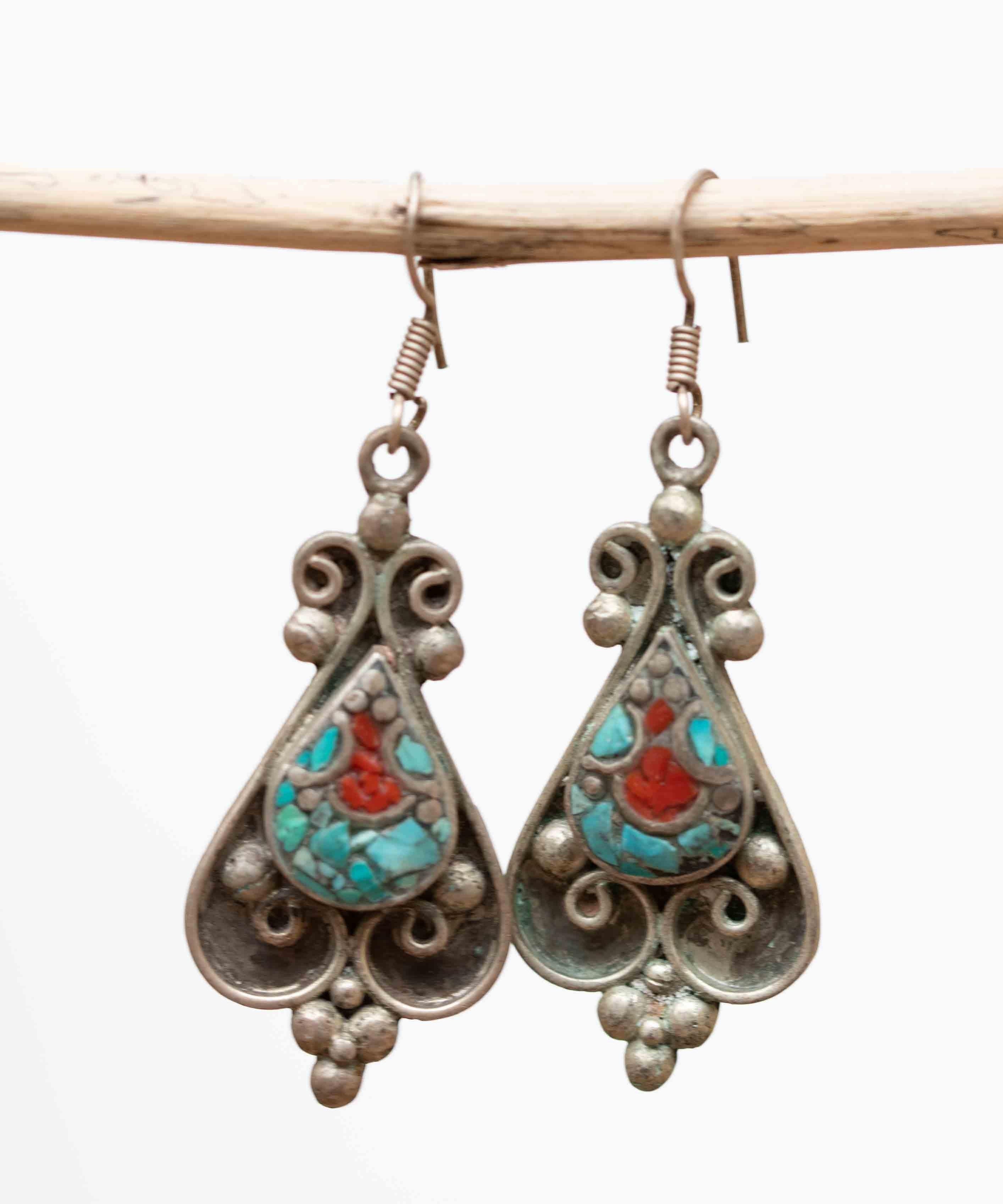 Beatriz Turquoise Tibetan Earrings ~ German Silver ~ SME040 - Maresia Jewelry