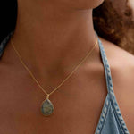 Labradorite, Aqua Chalcedony, Blue Chalcedony, Rose Quartz, Moonstone, Copper Turquoise, Emerald Necklace ~ Tear Drop ~ Gold Vermeil ~MN0