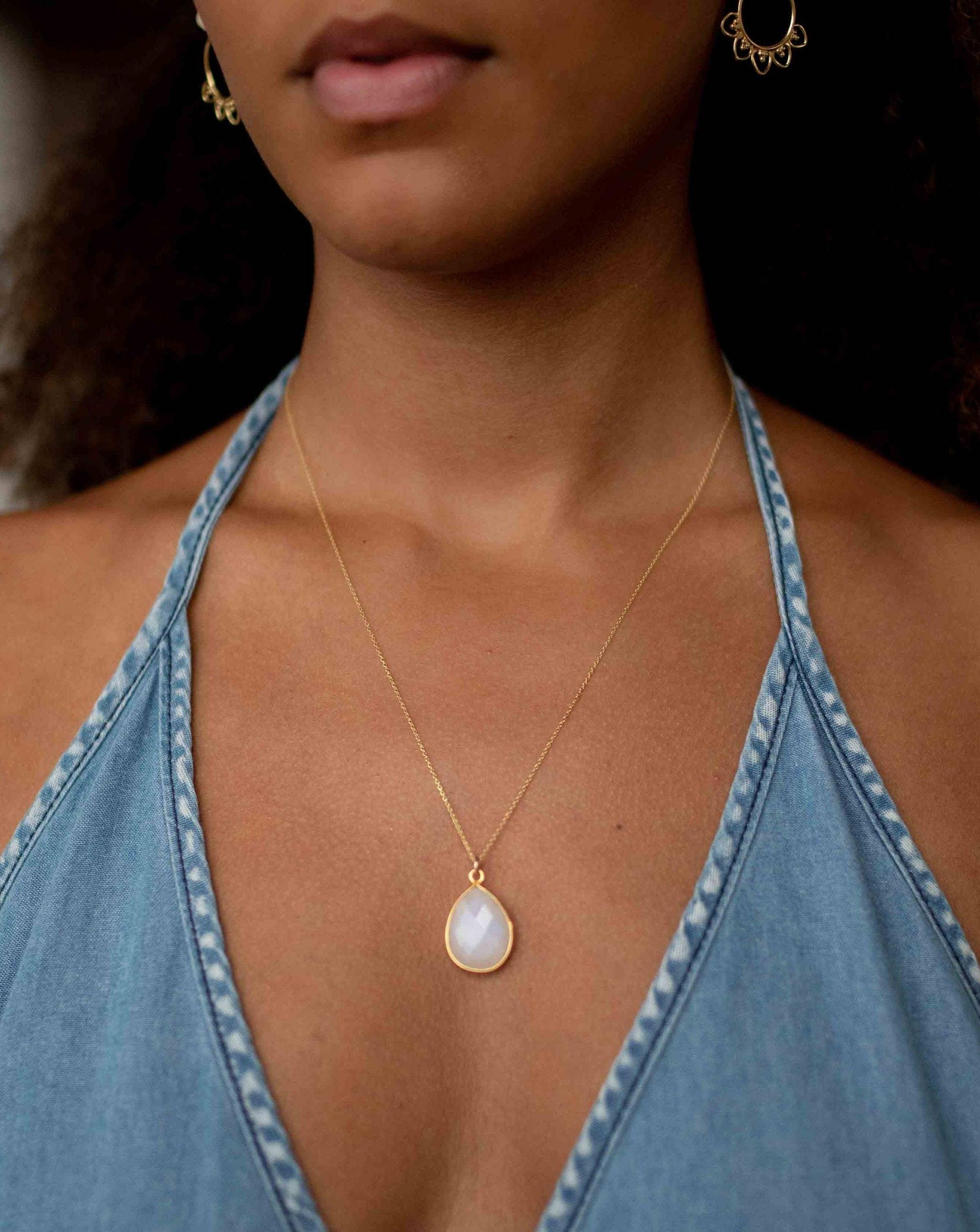 Labradorite, Aqua Chalcedony, Blue Chalcedony, Rose Quartz, Moonstone, Copper Turquoise, Emerald Necklace ~ Tear Drop ~ Gold Vermeil ~MN0