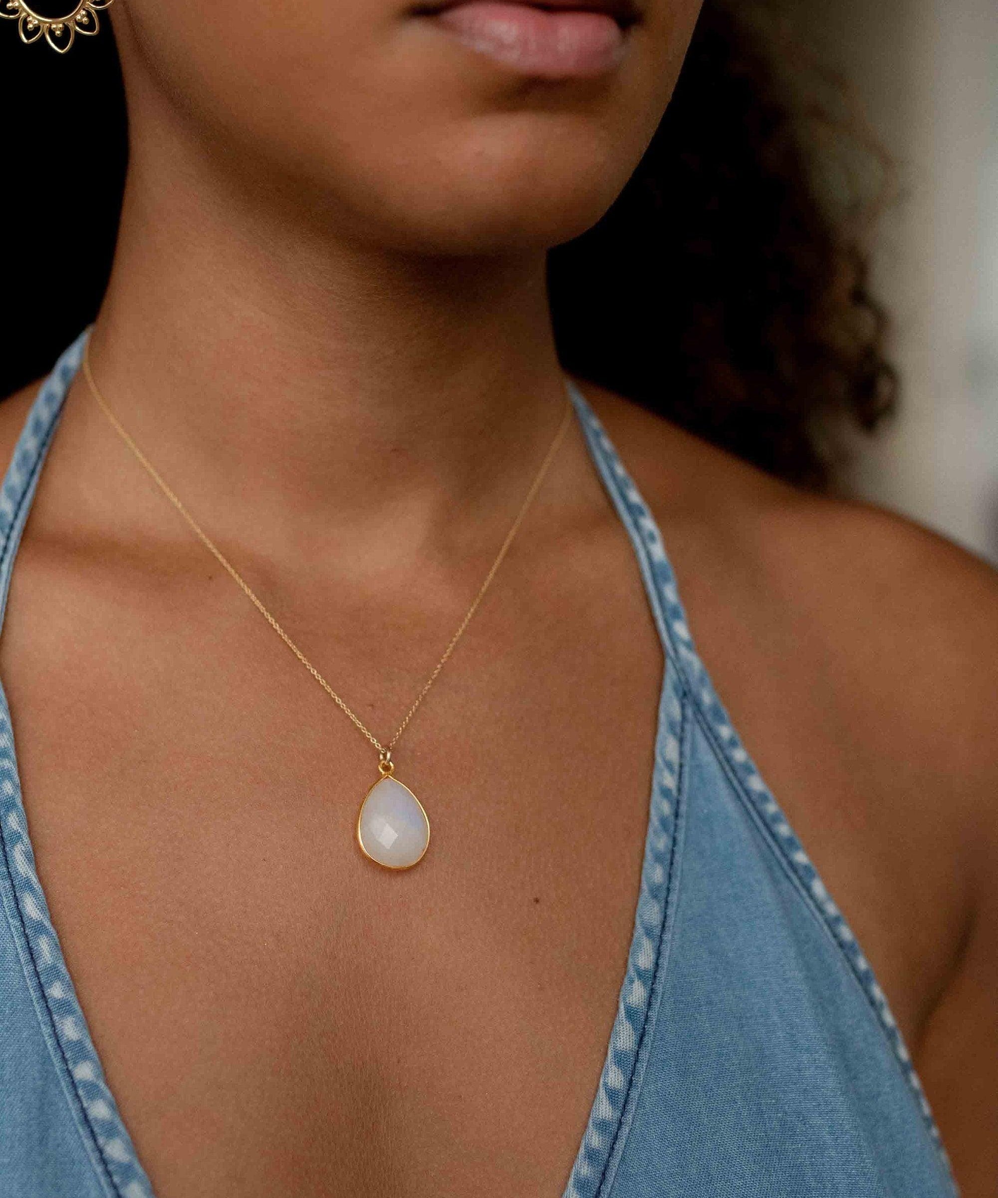 Labradorite, Aqua Chalcedony, Blue Chalcedony, Rose Quartz, Moonstone, Copper Turquoise, Emerald Necklace ~ Tear Drop ~ Gold Vermeil ~MN0
