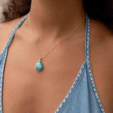 Labradorite, Aqua Chalcedony, Blue Chalcedony, Rose Quartz, Moonstone, Copper Turquoise, Emerald Necklace ~ Tear Drop ~ Gold Vermeil ~MN0