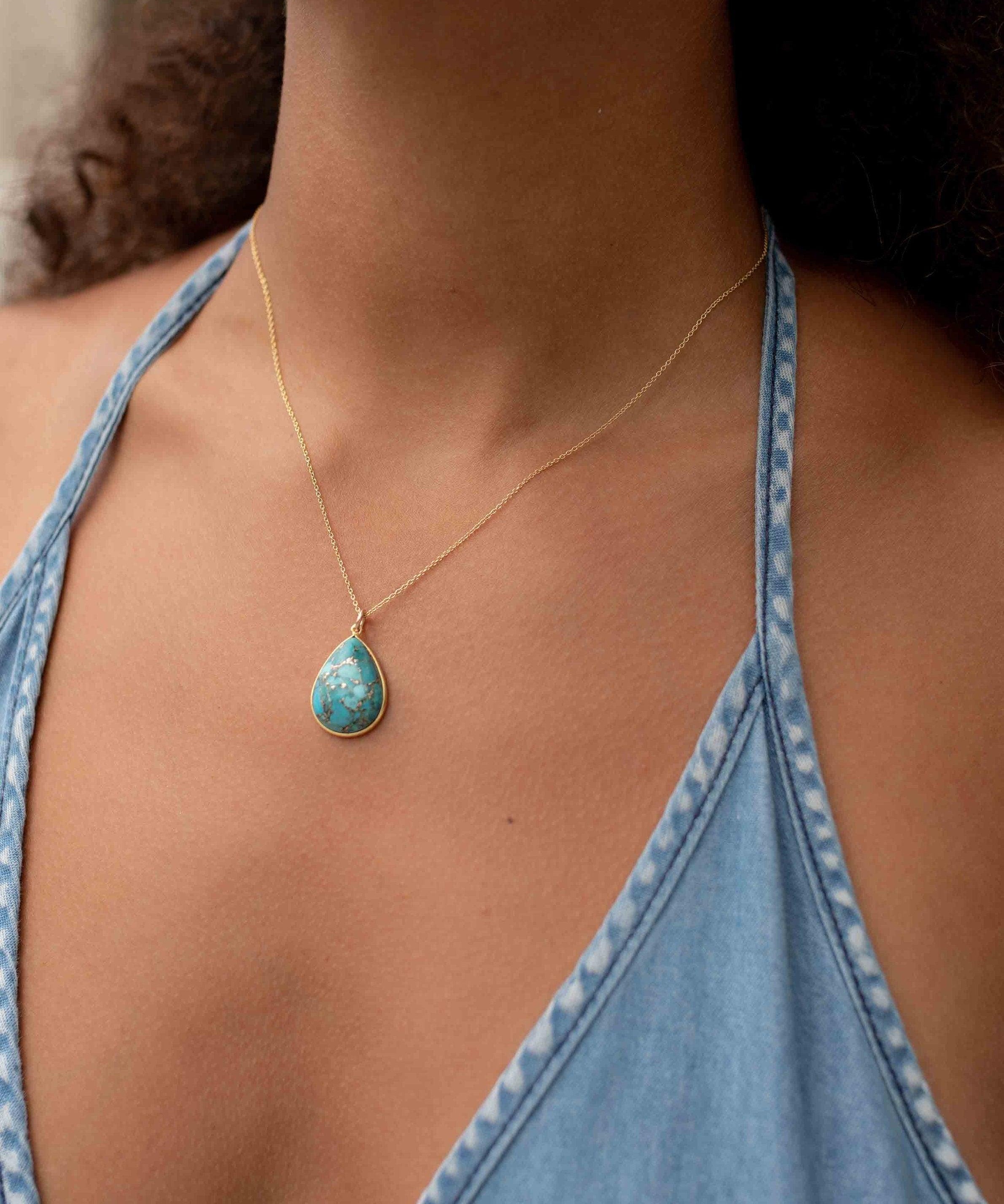 Labradorite, Aqua Chalcedony, Blue Chalcedony, Rose Quartz, Moonstone, Copper Turquoise, Emerald Necklace ~ Tear Drop ~ Gold Vermeil ~MN0