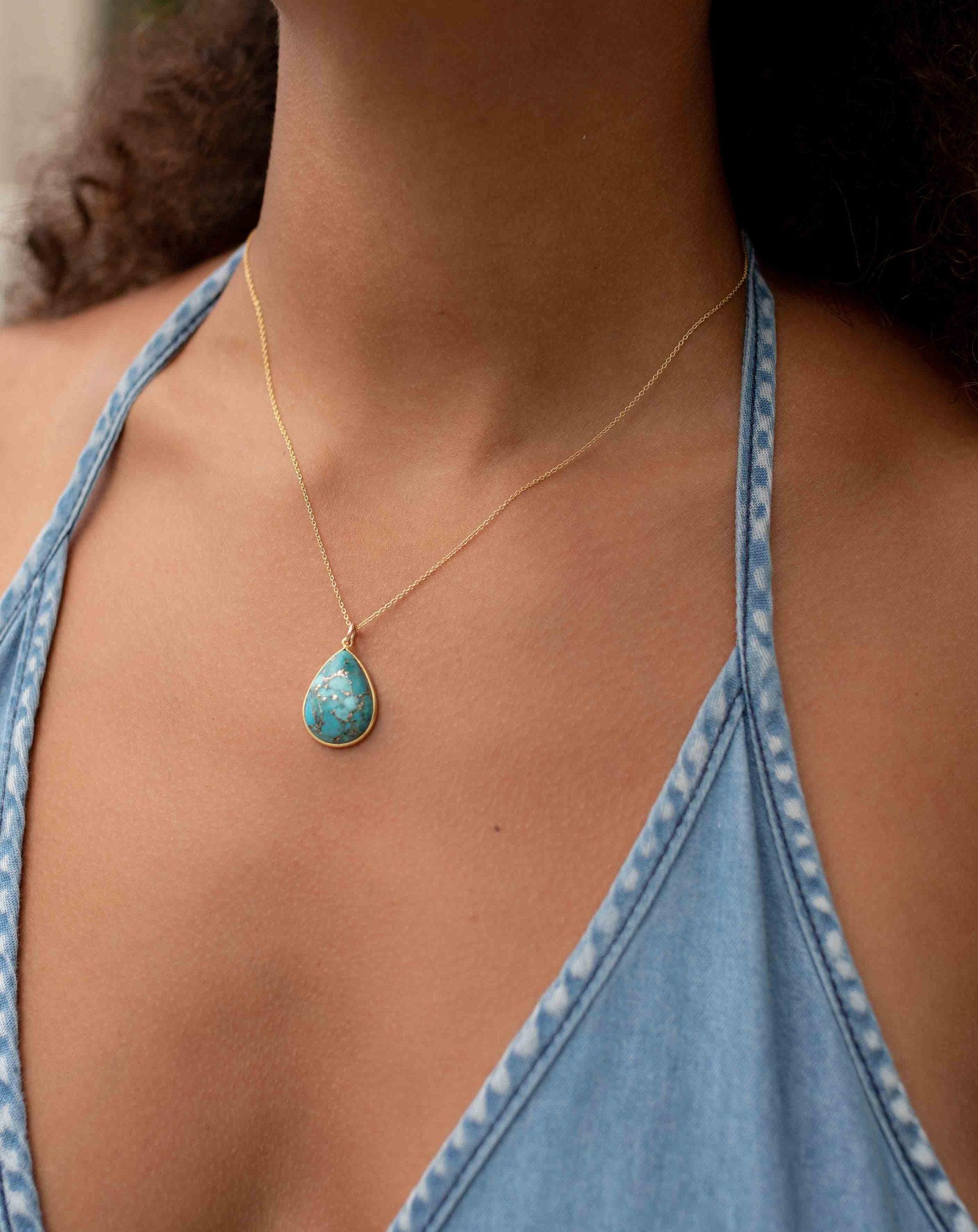 Labradorite, Aqua Chalcedony, Blue Chalcedony, Rose Quartz, Moonstone, Copper Turquoise, Emerald Necklace ~ Tear Drop ~ Gold Vermeil ~MN0