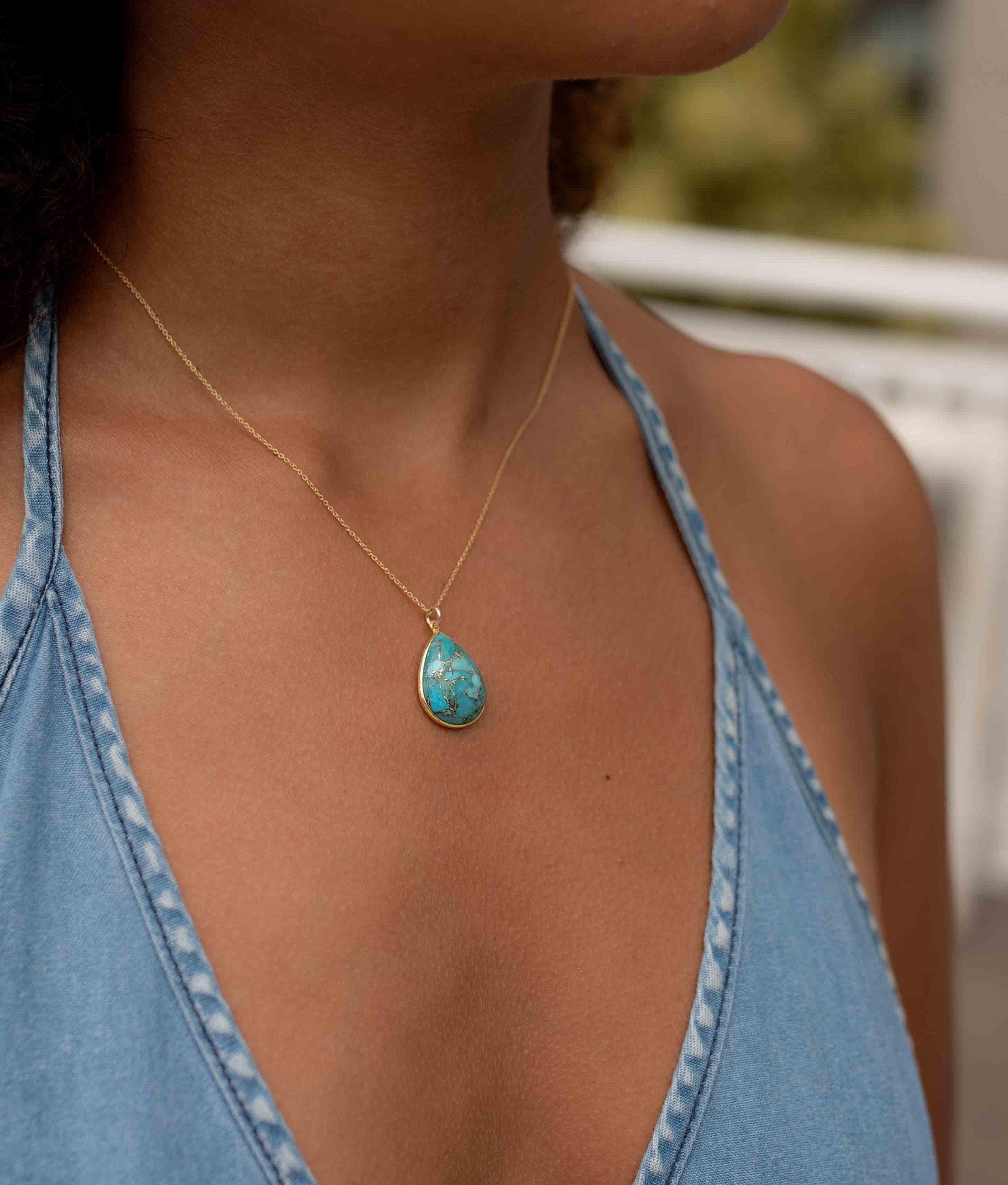 Labradorite, Aqua Chalcedony, Blue Chalcedony, Rose Quartz, Moonstone, Copper Turquoise, Emerald Necklace ~ Tear Drop ~ Gold Vermeil ~MN0