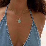 Labradorite, Aqua Chalcedony, Blue Chalcedony, Rose Quartz, Moonstone, Copper Turquoise, Emerald Necklace ~ Tear Drop ~ Gold Vermeil ~MN0