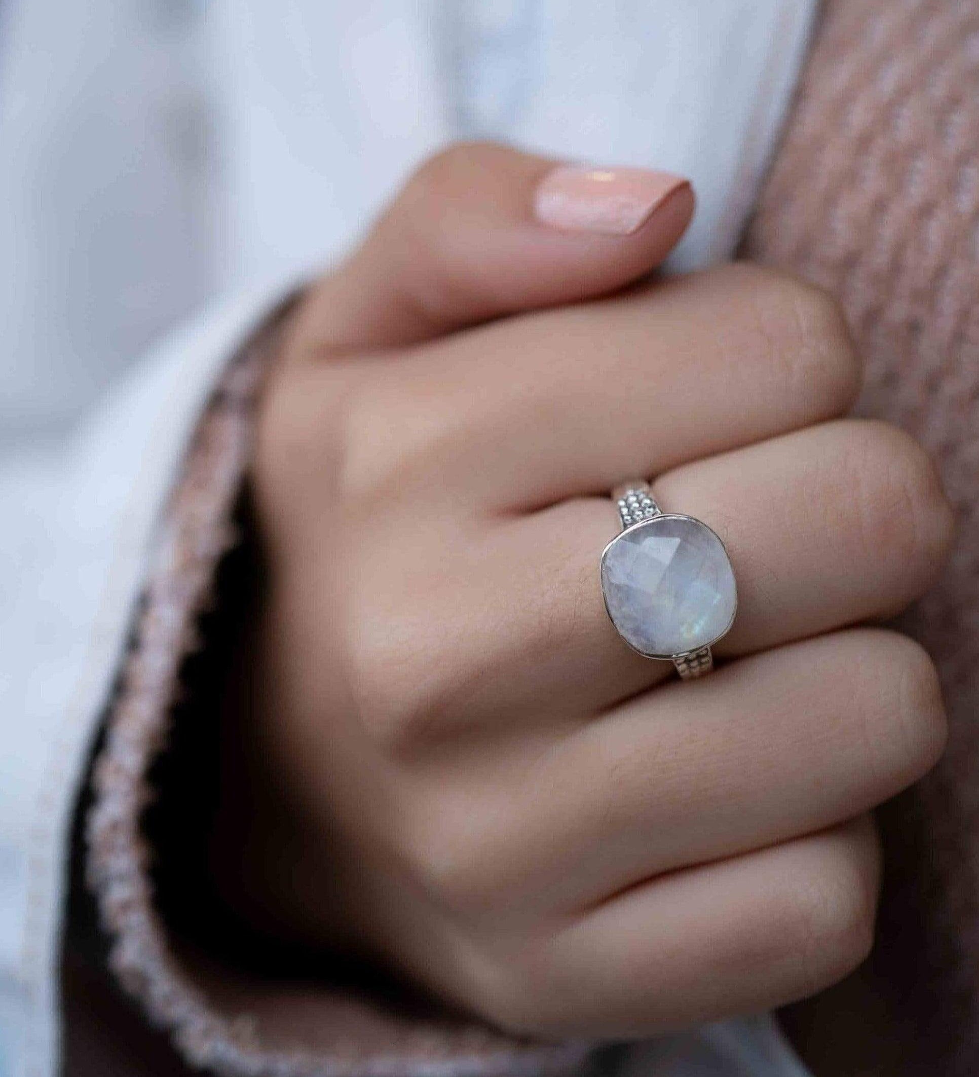 Moonstone ~ Sterling Silver 925 ~ Handmade ~ Gemstone ~ Statement ~ Everyday ~  Square stone ~ Hippie ~Bohemian~June Birthstone~ MR289