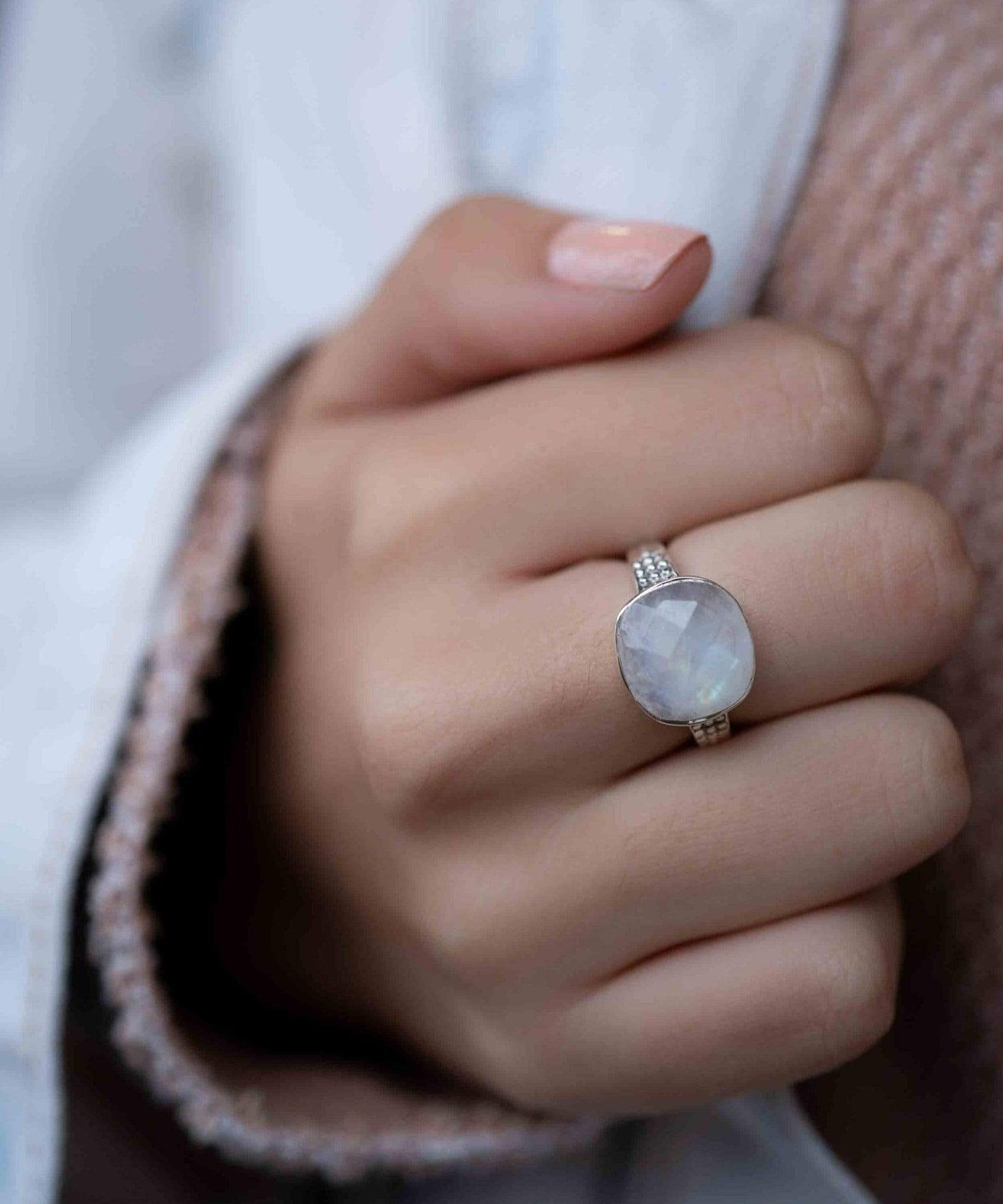 Moonstone ~ Sterling Silver 925 ~ Handmade ~ Gemstone ~ Statement ~ Everyday ~  Square stone ~ Hippie ~Bohemian~June Birthstone~ MR289