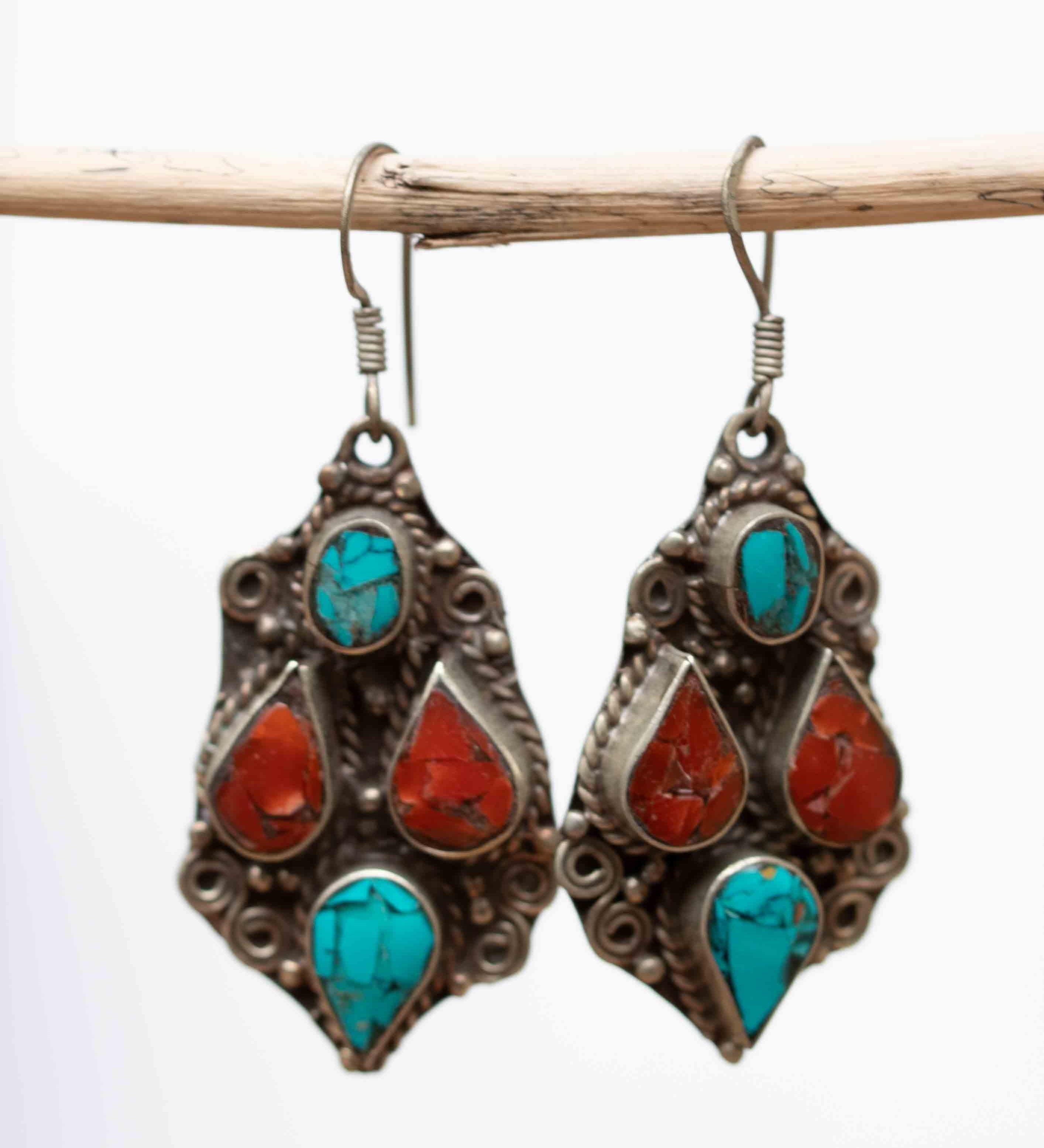 Bianca Turquoise Tibetan Earrings ~German Silver ~ SME010 - Maresia Jewelry