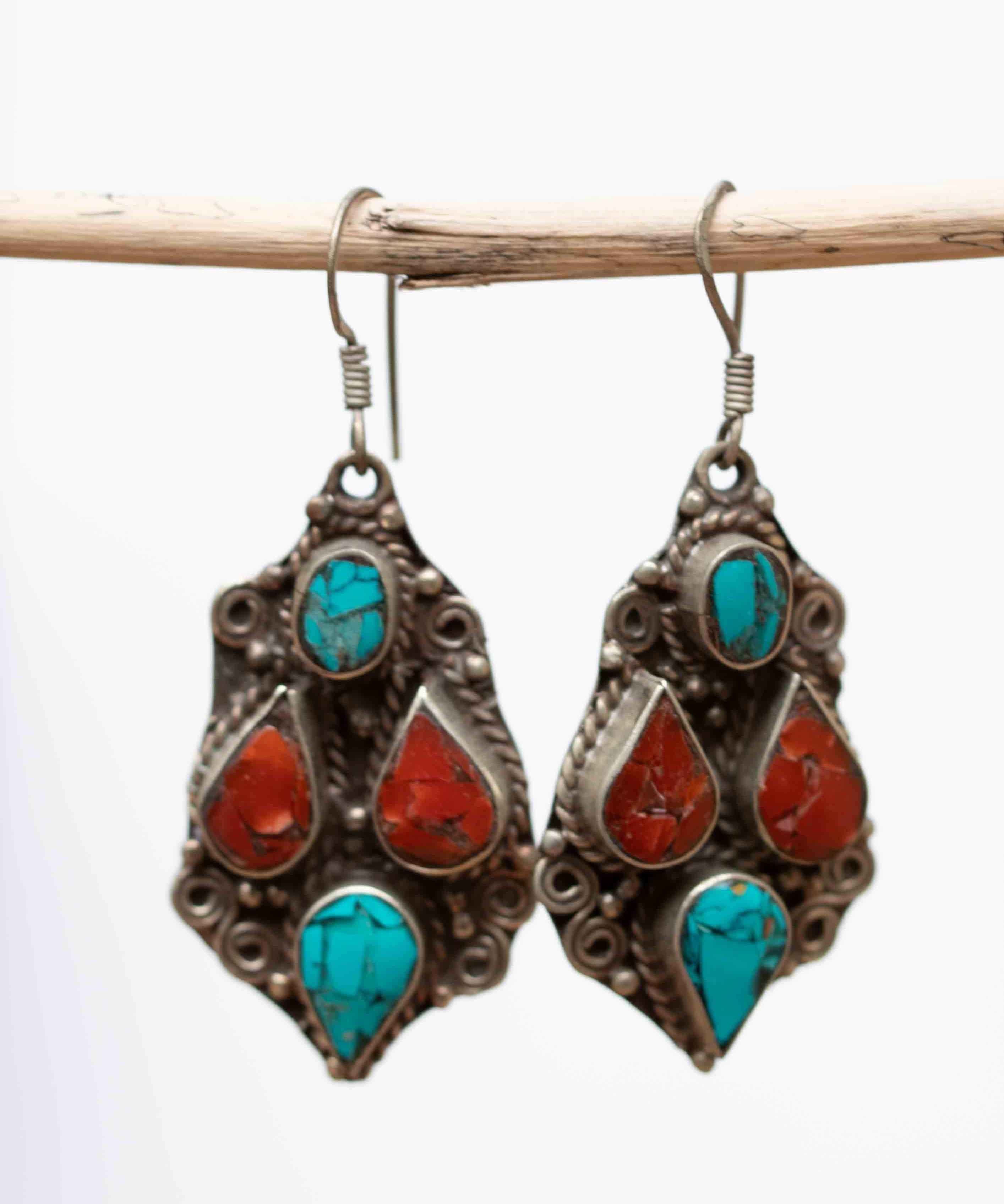 Bianca Turquoise Tibetan Earrings ~German Silver ~ SME010 - Maresia Jewelry