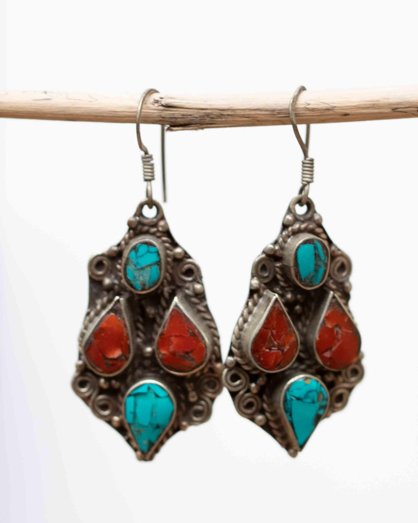 Bianca Turquoise Tibetan Earrings ~German Silver ~ SME010 - Maresia Jewelry