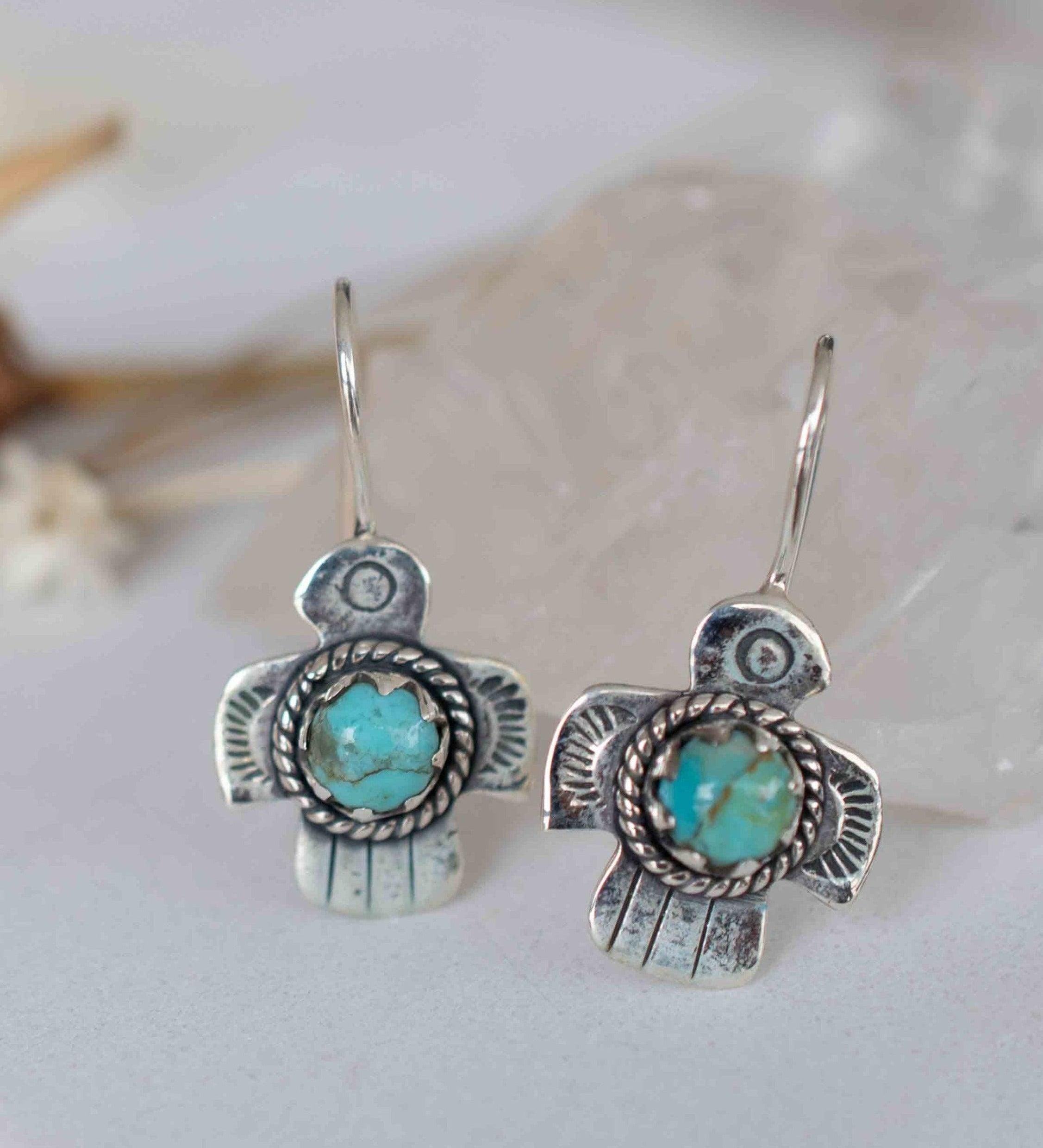 Turquoise Earrings ~ Bird ~ Eagle ~ Gemstone ~ Dangle ~ Sterling Silver 925 ~ Jewelry ~ Blue ~ Handmade ~ Natural~ December Birthstone~ME026
