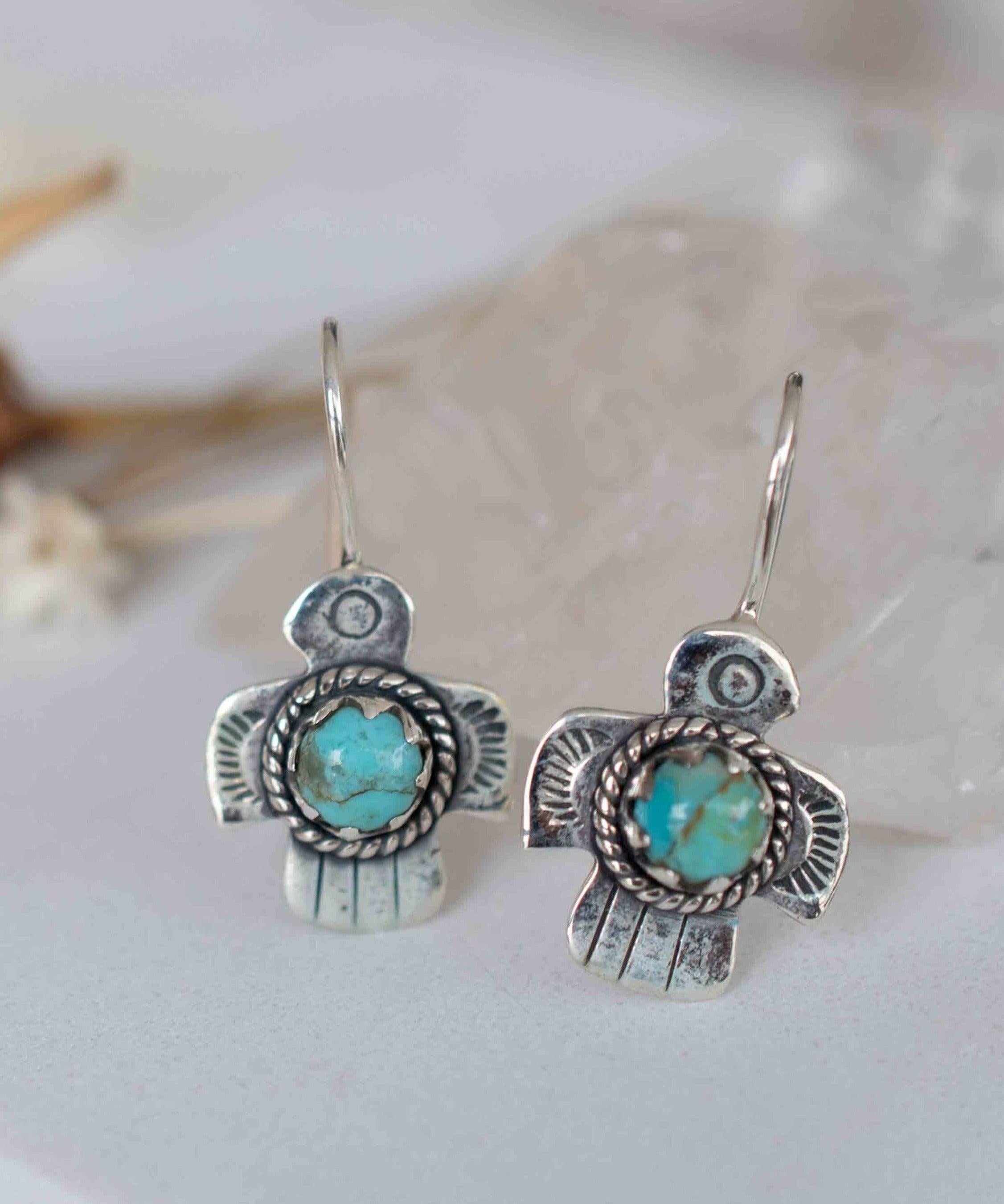 Turquoise Earrings ~ Bird ~ Eagle ~ Gemstone ~ Dangle ~ Sterling Silver 925 ~ Jewelry ~ Blue ~ Handmade ~ Natural~ December Birthstone~ME026