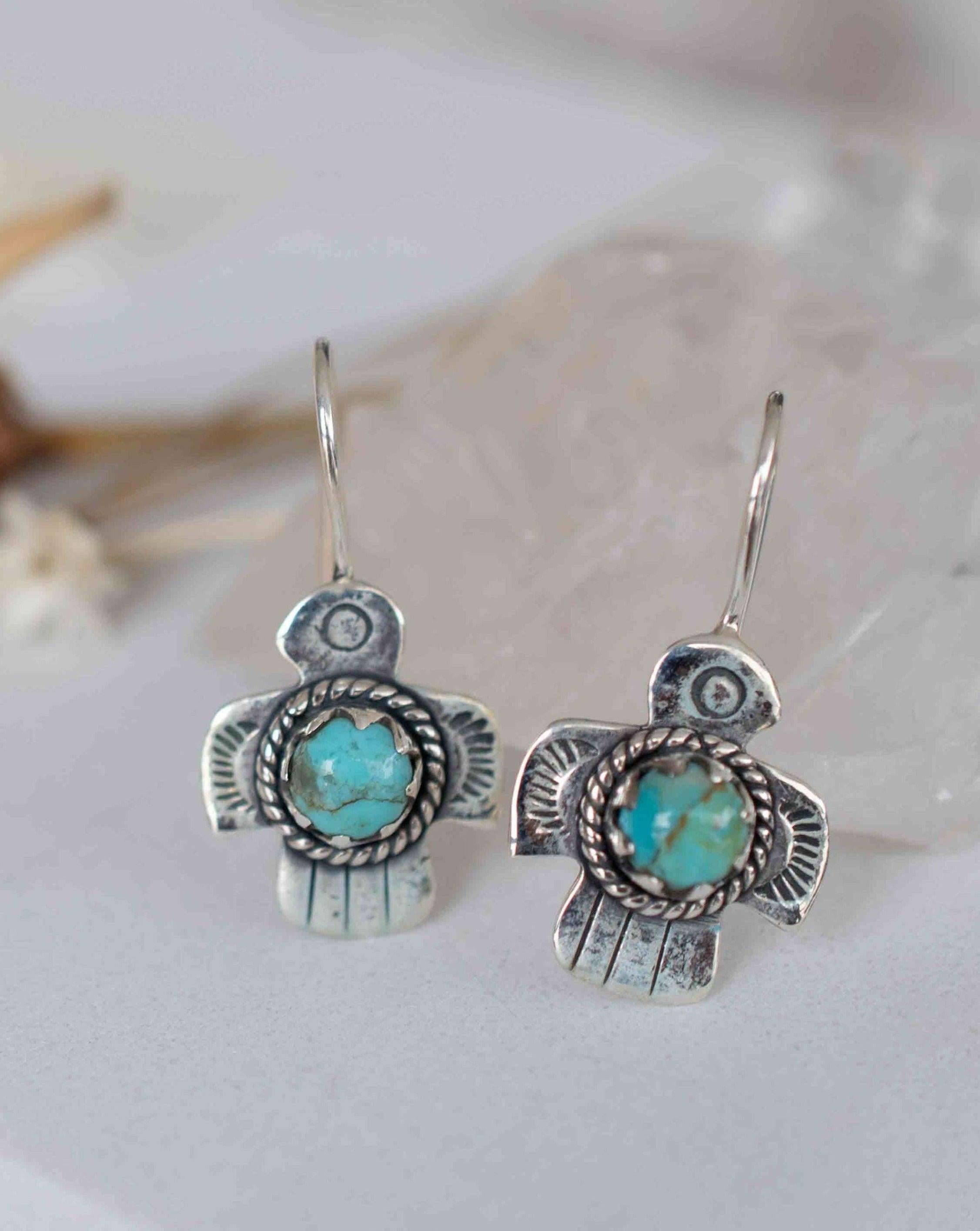 Turquoise Earrings ~ Bird ~ Eagle ~ Gemstone ~ Dangle ~ Sterling Silver 925 ~ Jewelry ~ Blue ~ Handmade ~ Natural~ December Birthstone~ME026