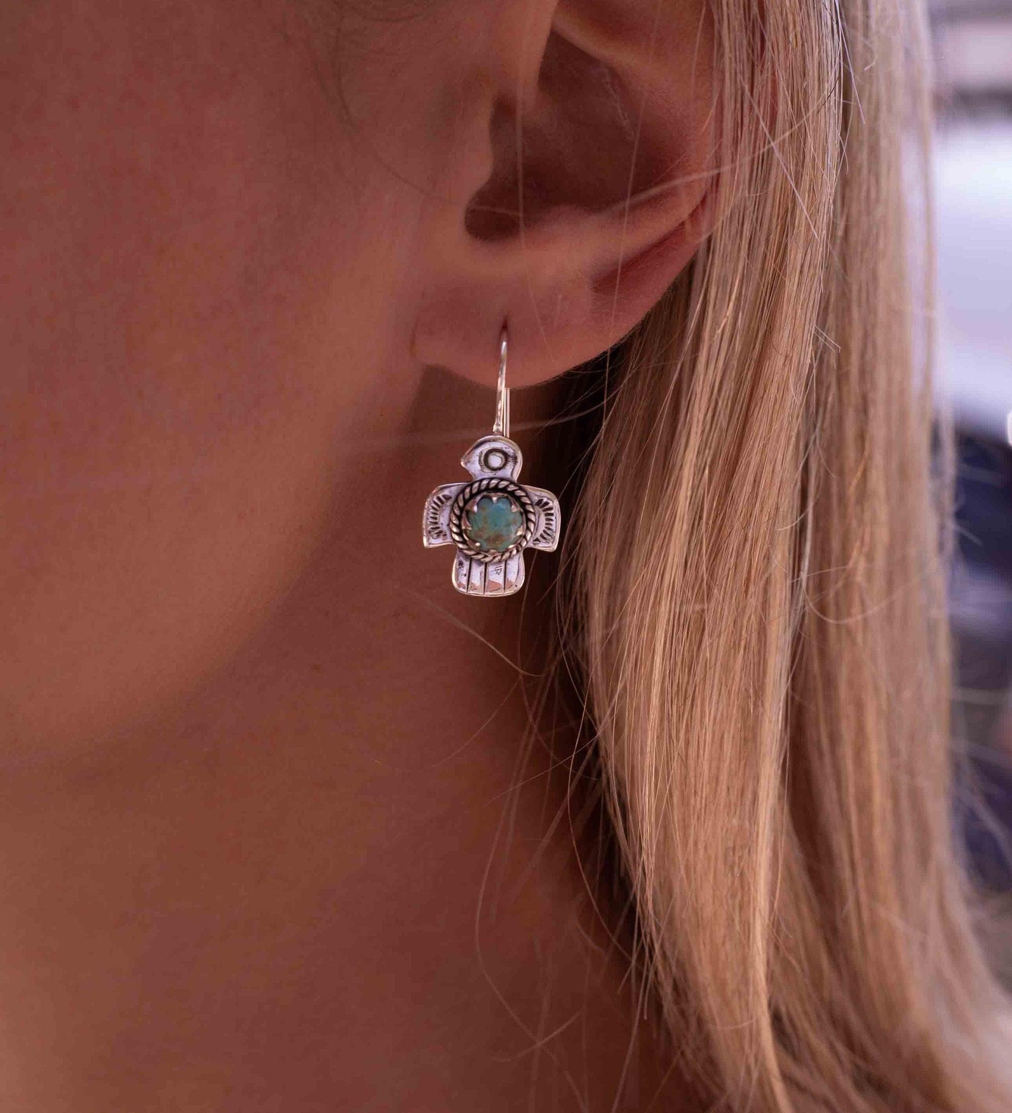 Turquoise Earrings ~ Bird ~ Eagle ~ Gemstone ~ Dangle ~ Sterling Silver 925 ~ Jewelry ~ Blue ~ Handmade ~ Natural~ December Birthstone~ME026