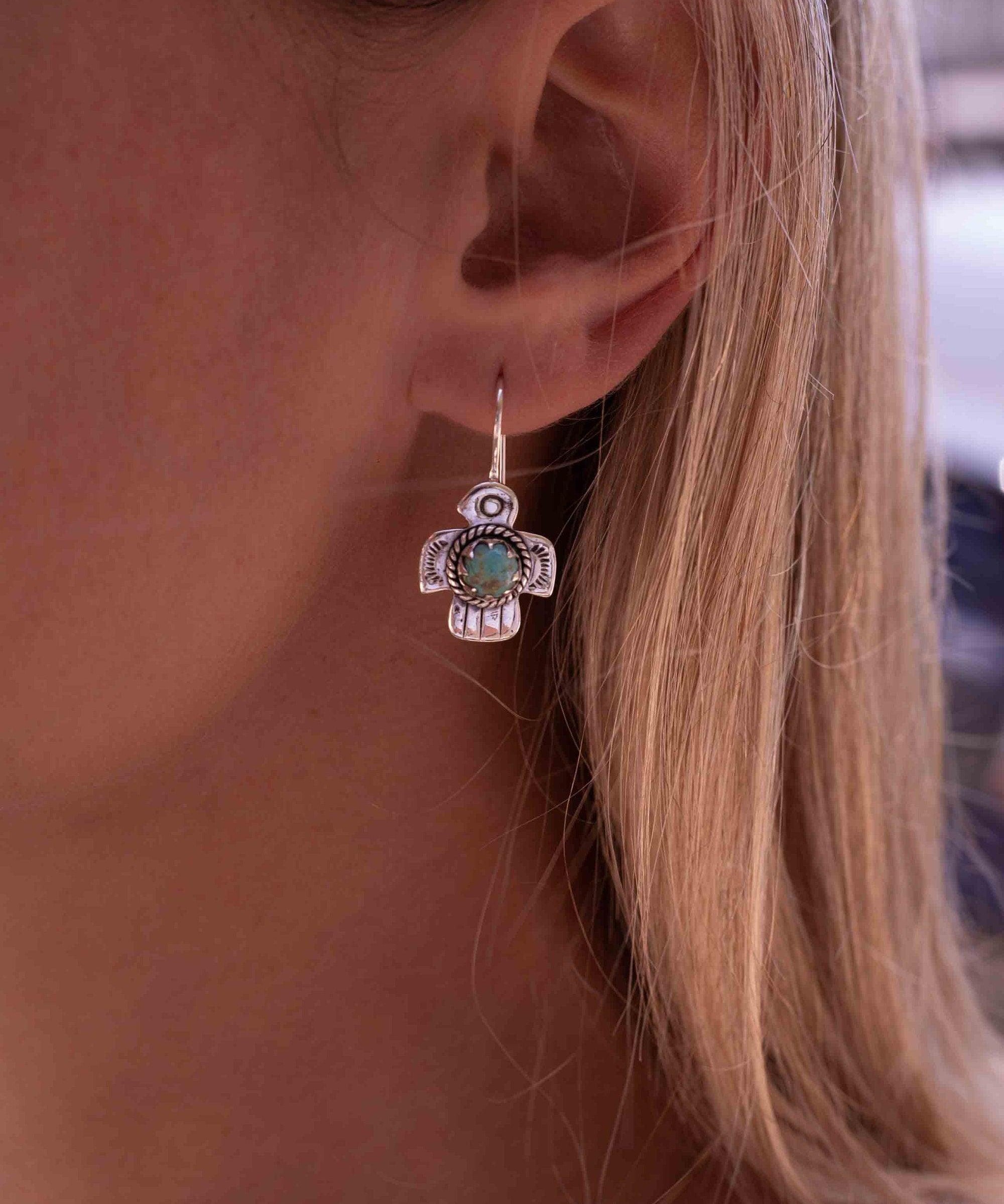 Turquoise Earrings ~ Bird ~ Eagle ~ Gemstone ~ Dangle ~ Sterling Silver 925 ~ Jewelry ~ Blue ~ Handmade ~ Natural~ December Birthstone~ME026