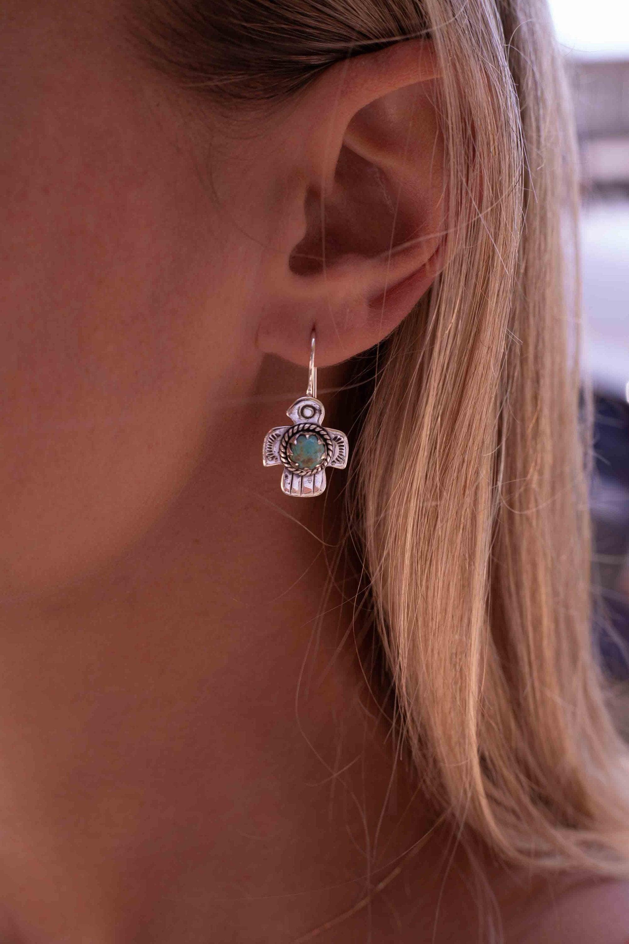 Turquoise Earrings ~ Bird ~ Eagle ~ Gemstone ~ Dangle ~ Sterling Silver 925 ~ Jewelry ~ Blue ~ Handmade ~ Natural~ December Birthstone~ME026