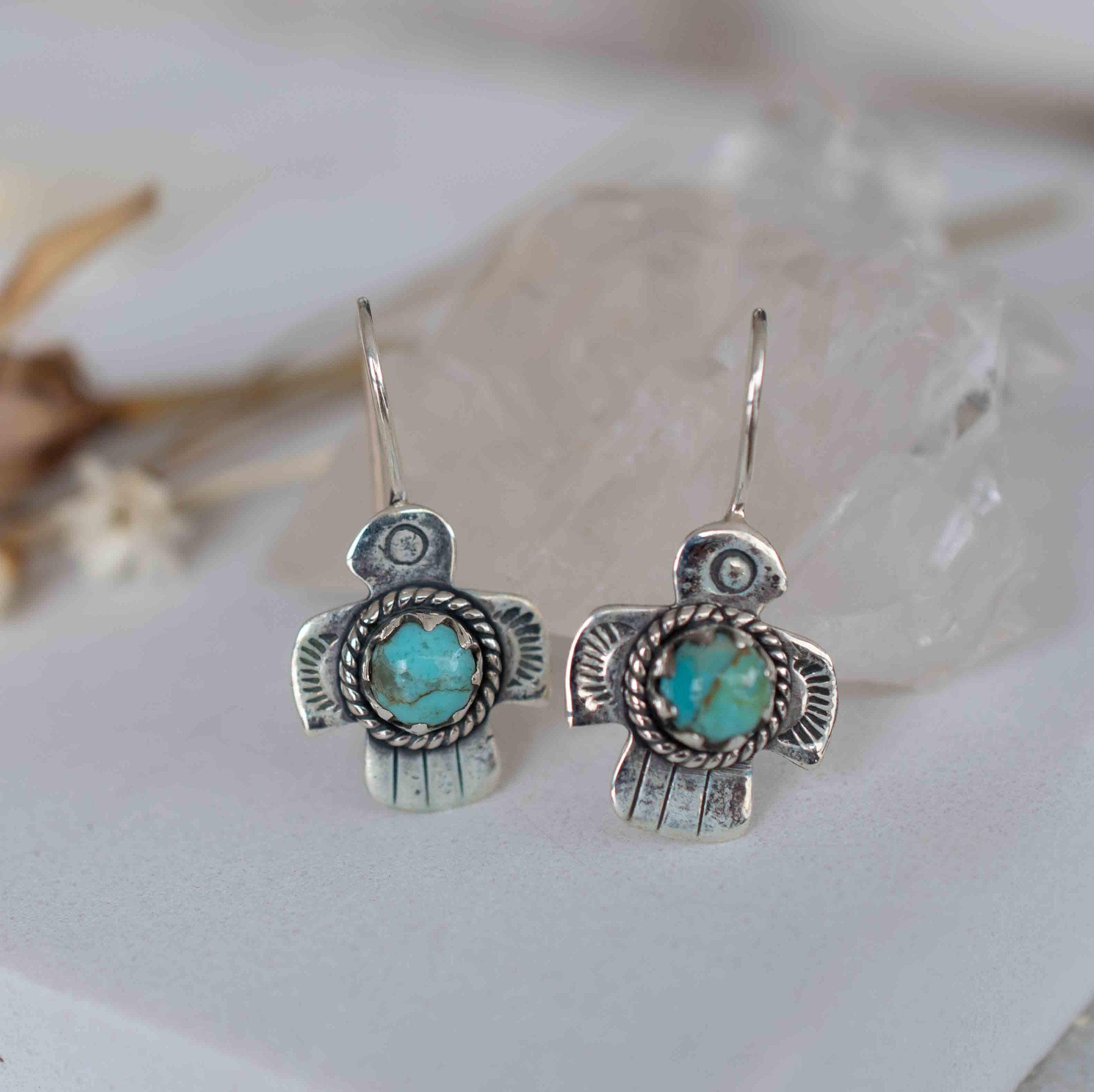 Turquoise Earrings ~ Bird ~ Eagle ~ Gemstone ~ Dangle ~ Sterling Silver 925 ~ Jewelry ~ Blue ~ Handmade ~ Natural~ December Birthstone~ME026