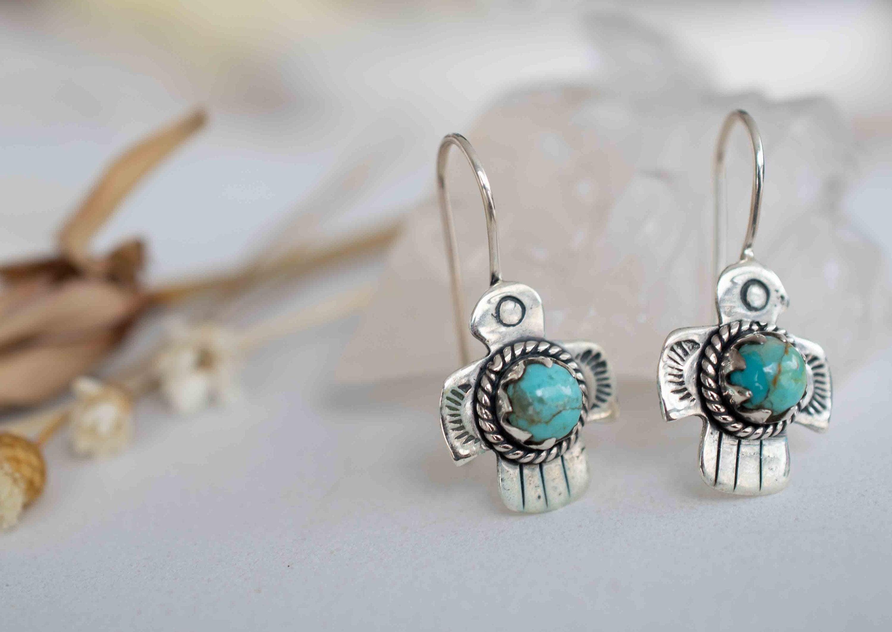 Turquoise Earrings ~ Bird ~ Eagle ~ Gemstone ~ Dangle ~ Sterling Silver 925 ~ Jewelry ~ Blue ~ Handmade ~ Natural~ December Birthstone~ME026