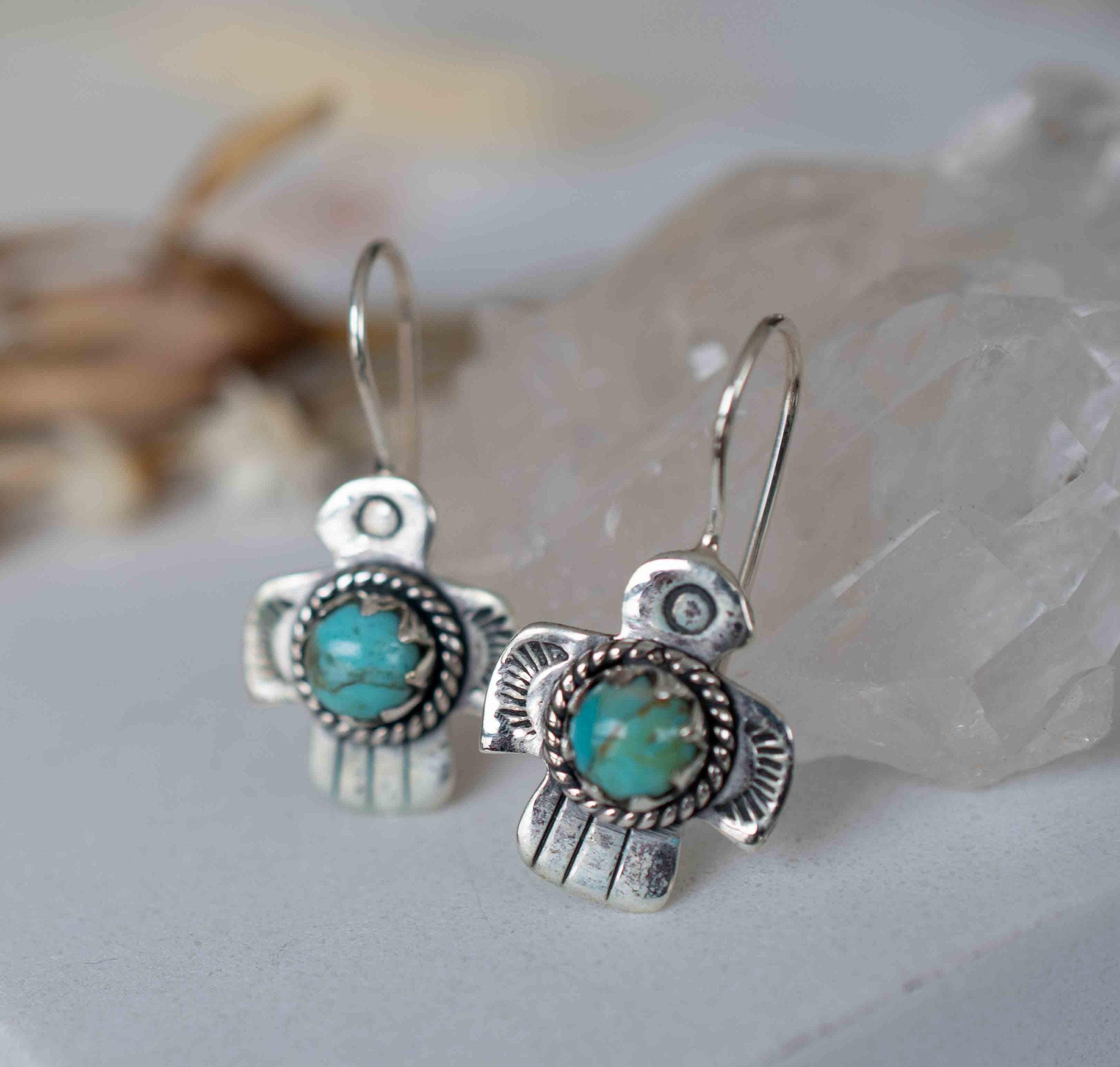 Turquoise Earrings ~ Bird ~ Eagle ~ Gemstone ~ Dangle ~ Sterling Silver 925 ~ Jewelry ~ Blue ~ Handmade ~ Natural~ December Birthstone~ME026