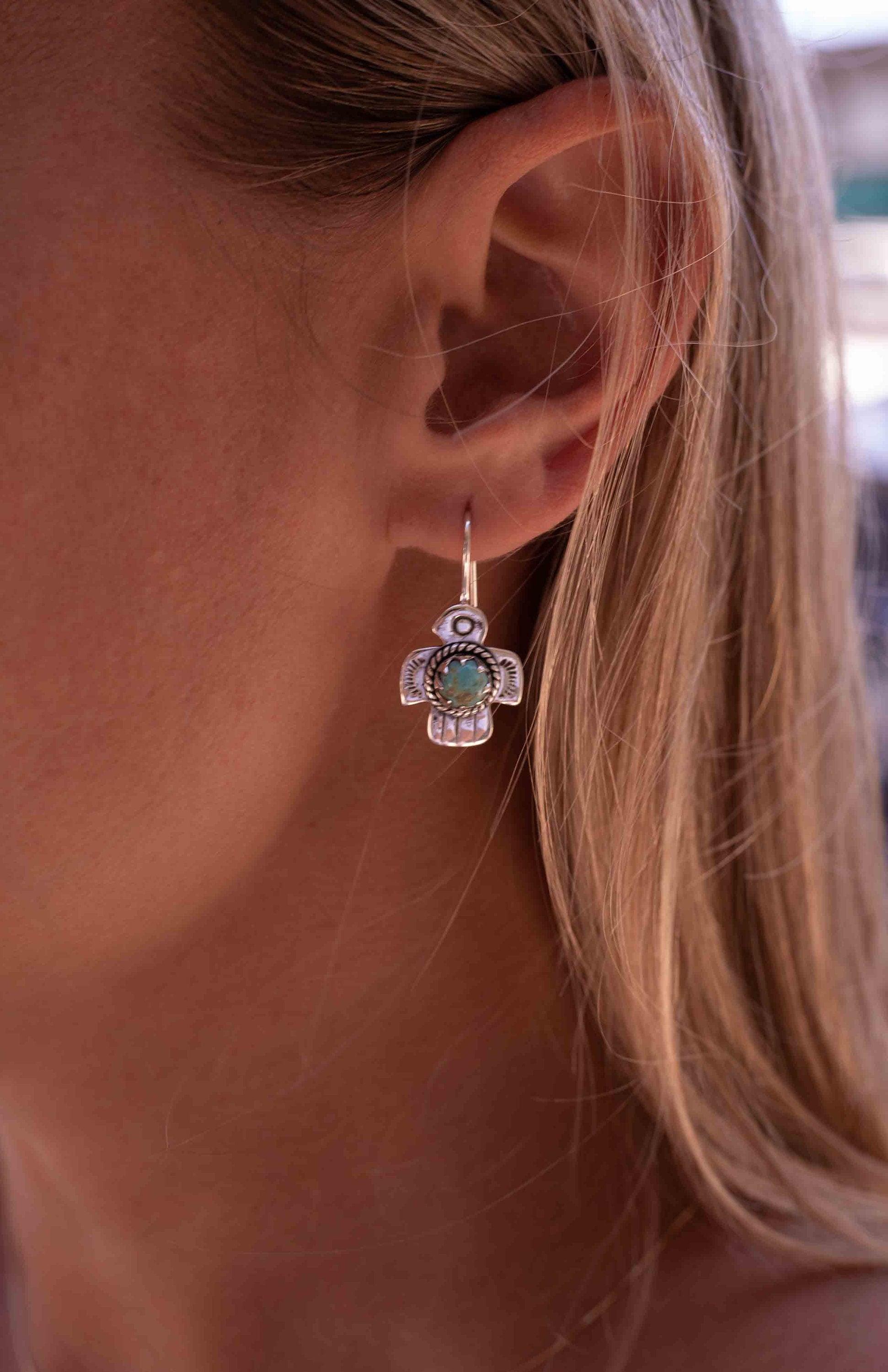 Turquoise Earrings ~ Bird ~ Eagle ~ Gemstone ~ Dangle ~ Sterling Silver 925 ~ Jewelry ~ Blue ~ Handmade ~ Natural~ December Birthstone~ME026