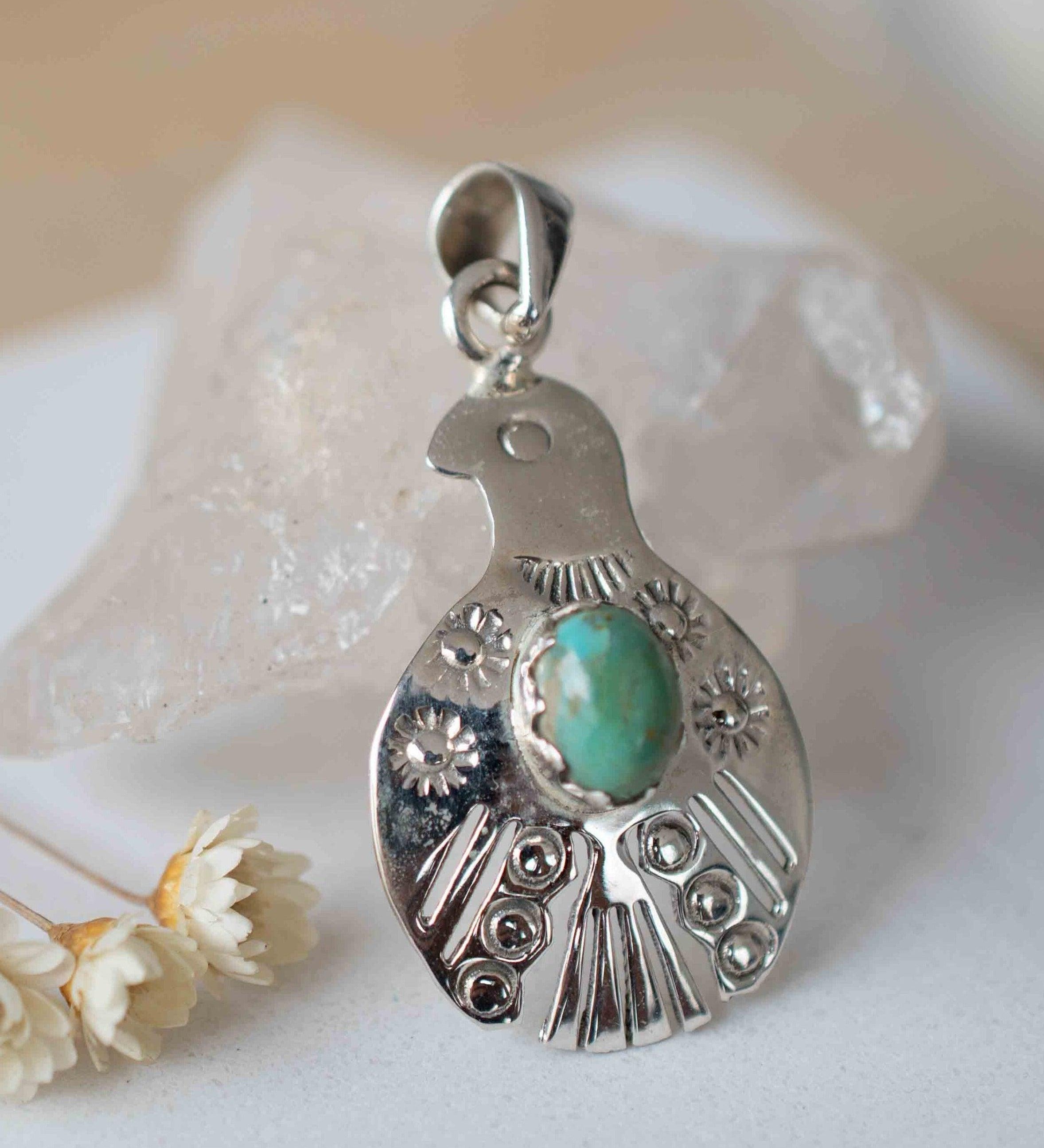 Turquoise Pendant ~ Bird  ~ Sterling Silver 925  ~ Delicate ~ Bohemian ~  Charm ~ MP005