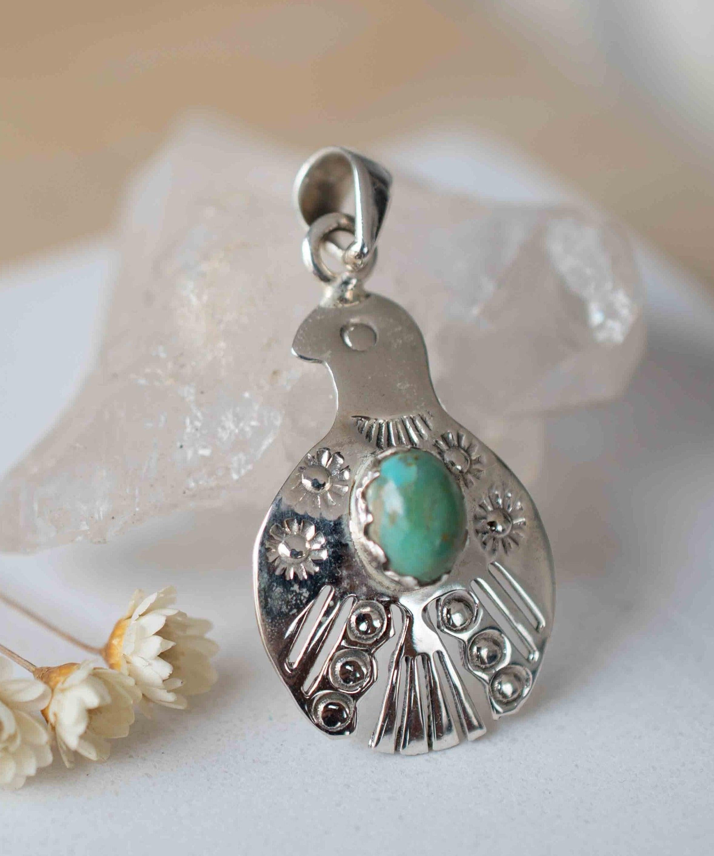 Turquoise Pendant ~ Bird  ~ Sterling Silver 925  ~ Delicate ~ Bohemian ~  Charm ~ MP005